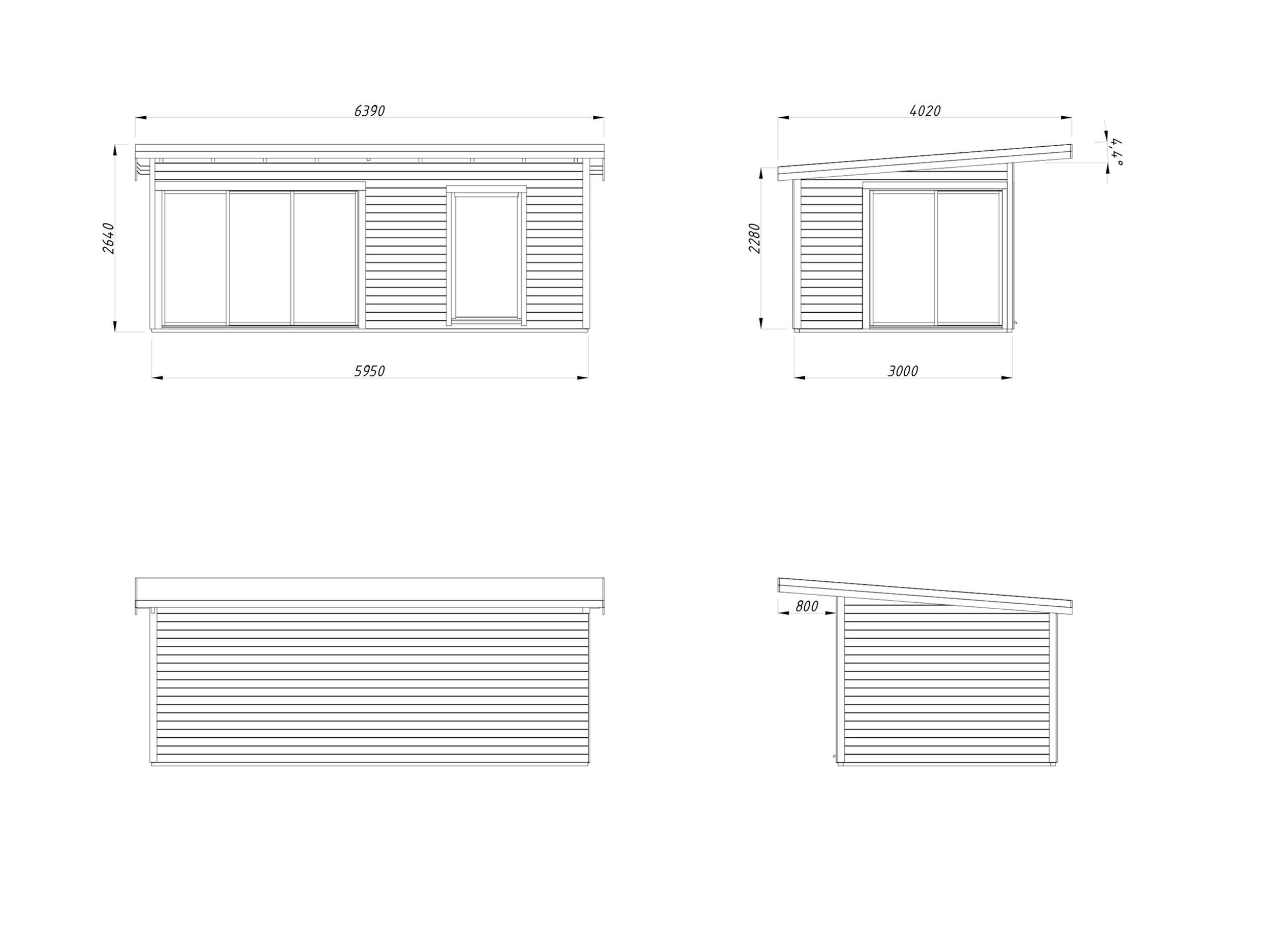 Caseta de madera ANDREA 17,1 M2 SLIDE PLUS de 402x264x639 cm y 25.7 m2 con 44 mm espesor y doble puerta corredera PALMAKO - 9