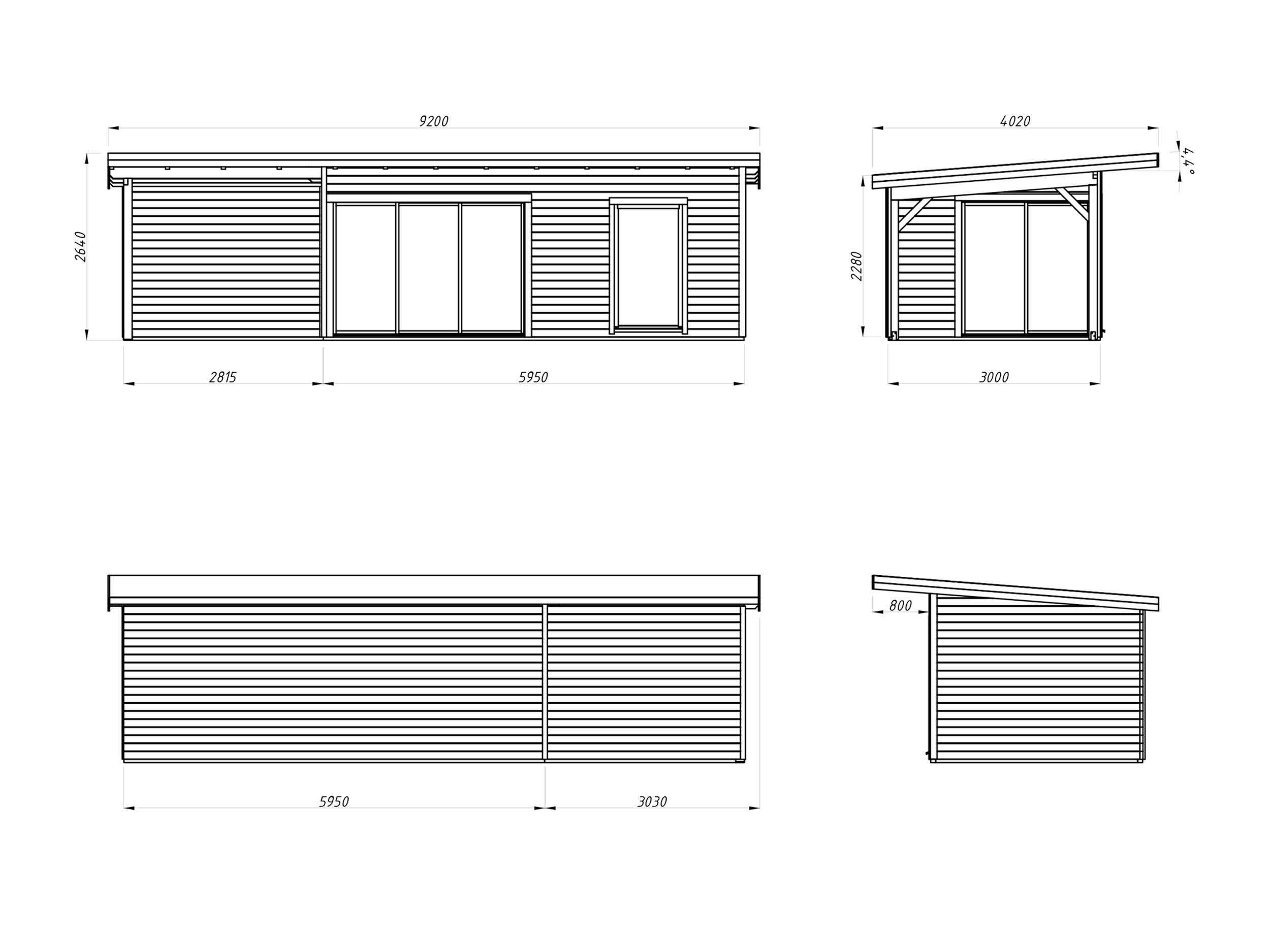 Caseta de madera Andrea de 402x264x920 cm y 37 m2 con 44 mm espesor y doble puerta corredera PALMAKO - 9