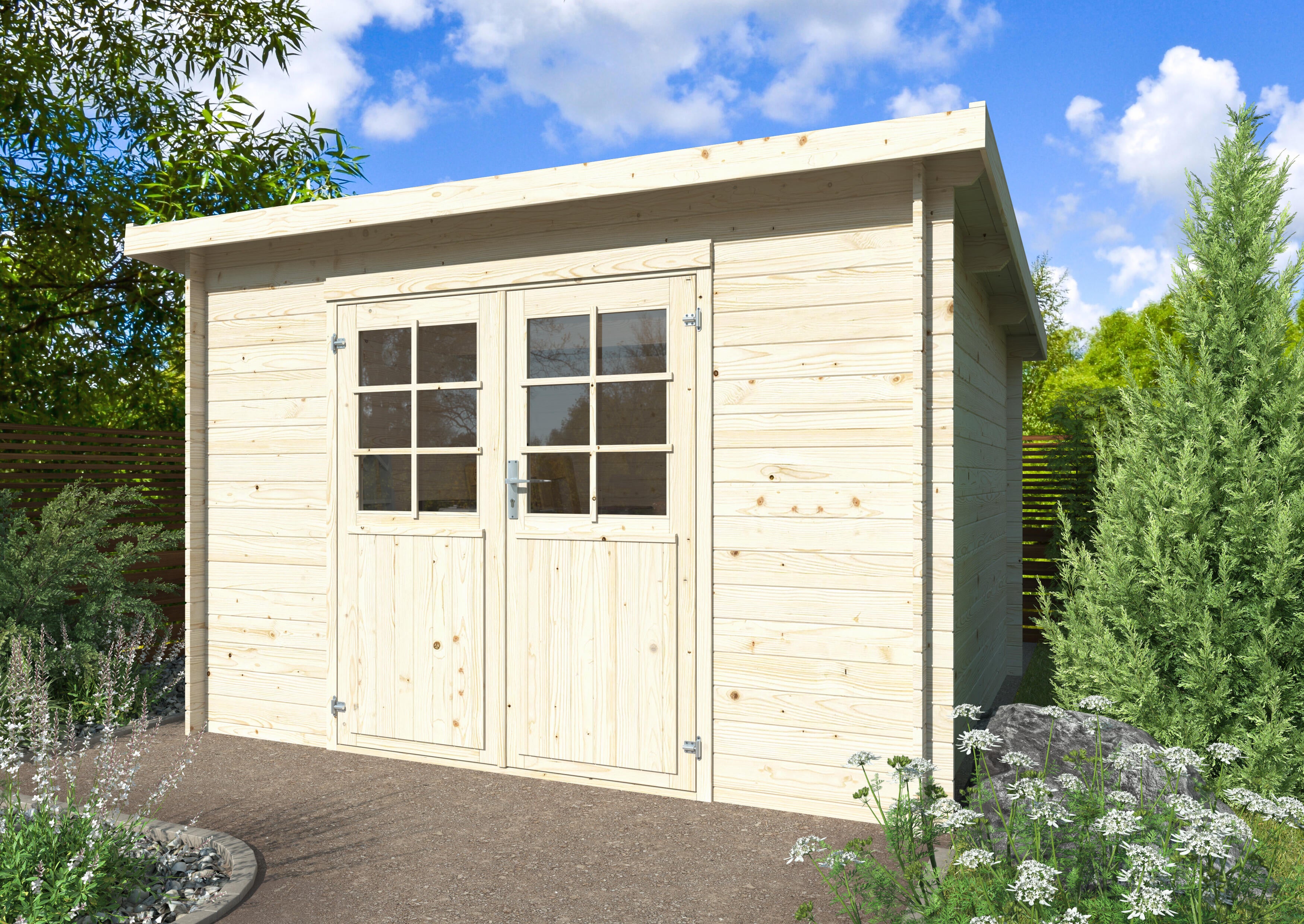 Caseta de madera Lola 1 de 320x215x346 cm y 11.1 m2 con 28 mm espesor doble puerta WHITEWOOD - 6