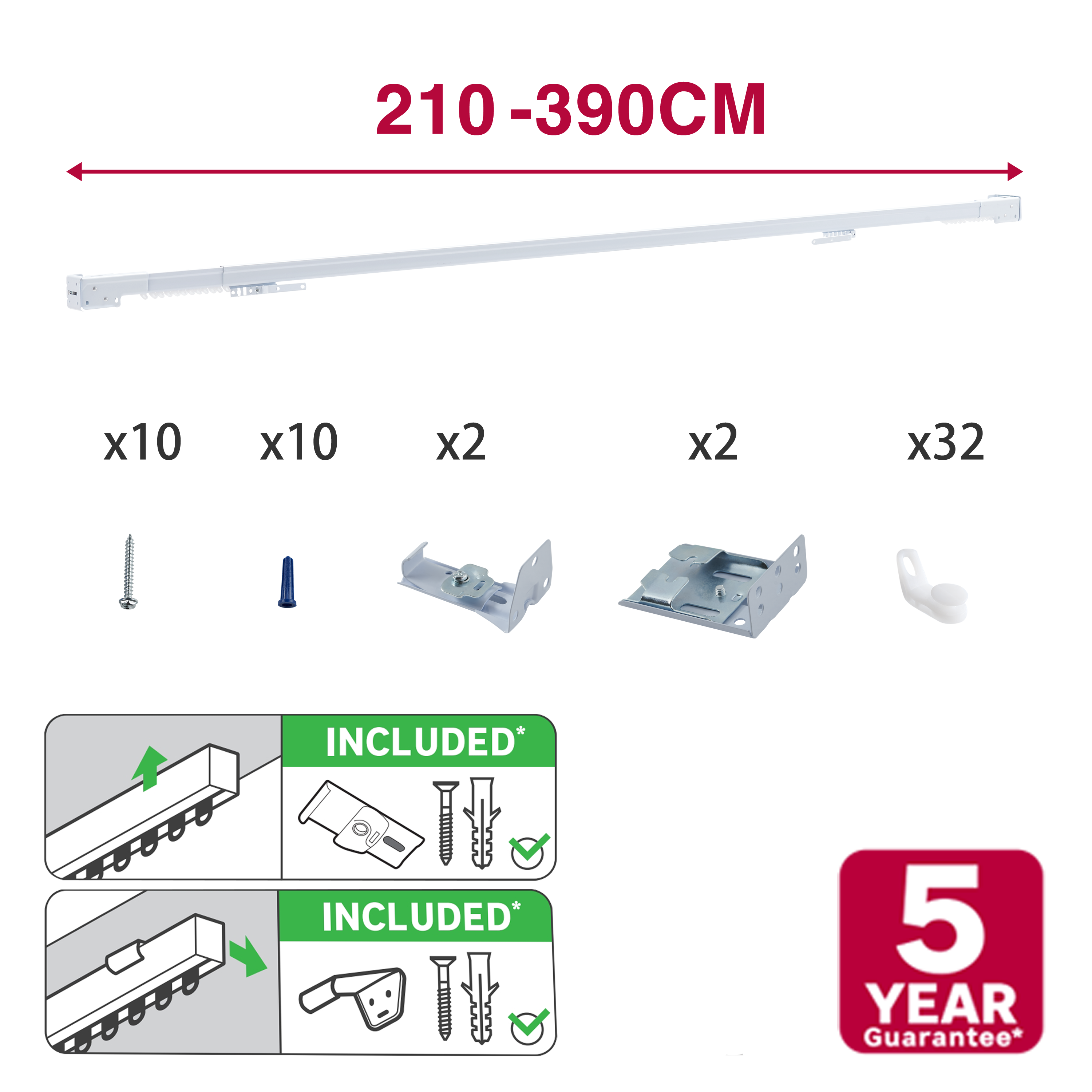 Kit calha com cordão 210-390cm branco Burghas Inspire - 6