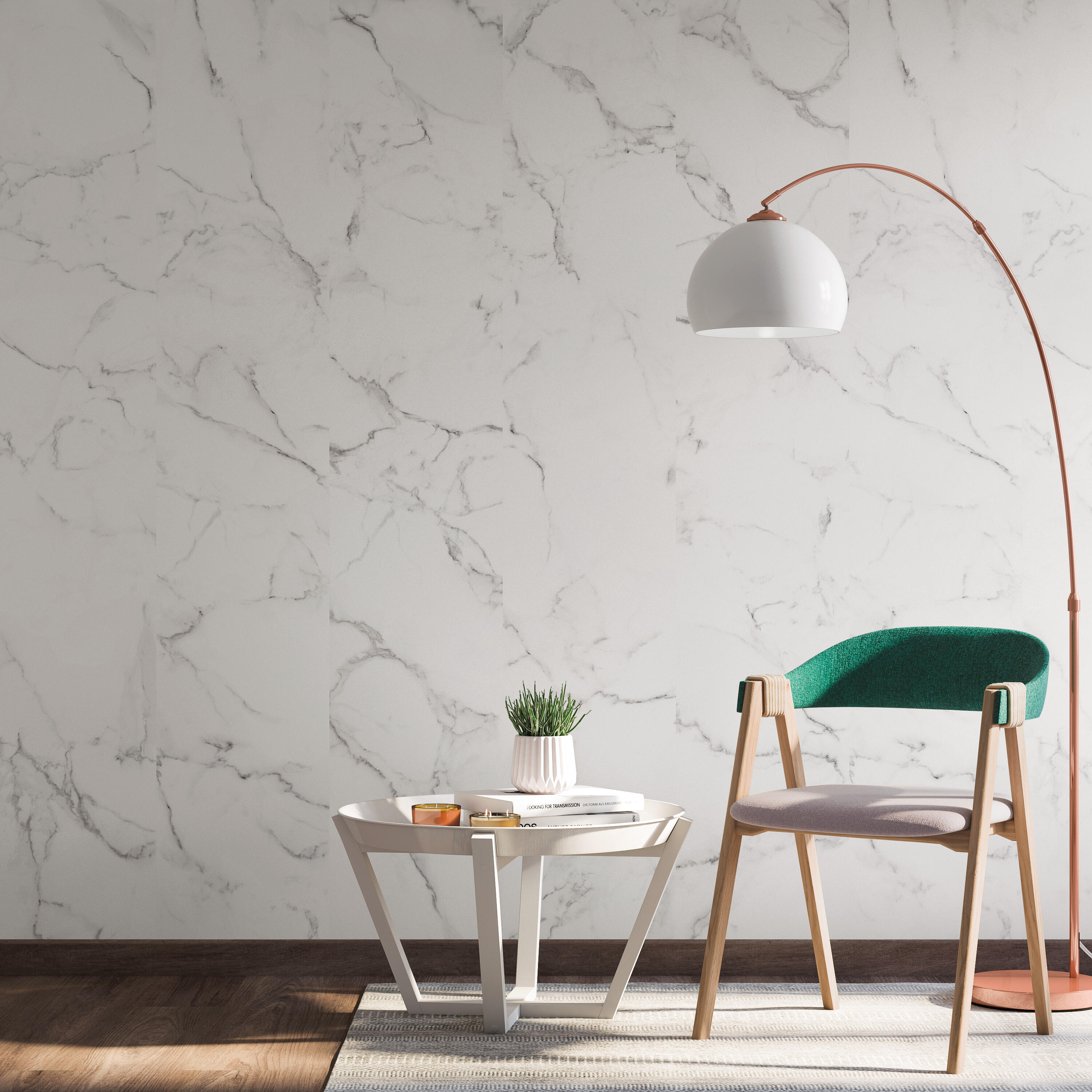 Revestimiento de pared decorativo efecto mármol de pvc artens marmol color blanco 260x37.5 cm