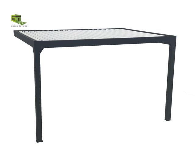 Pergola bioclim motorisée alu noir 2100 adossée Ménéa 4x3 + led GREEN OUTSIDE