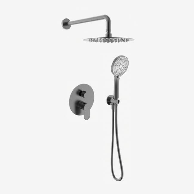 CONJUNTO DE DUCHA EMPOTRADO MONOMANDO RONDO PVD METAL GUN - 1