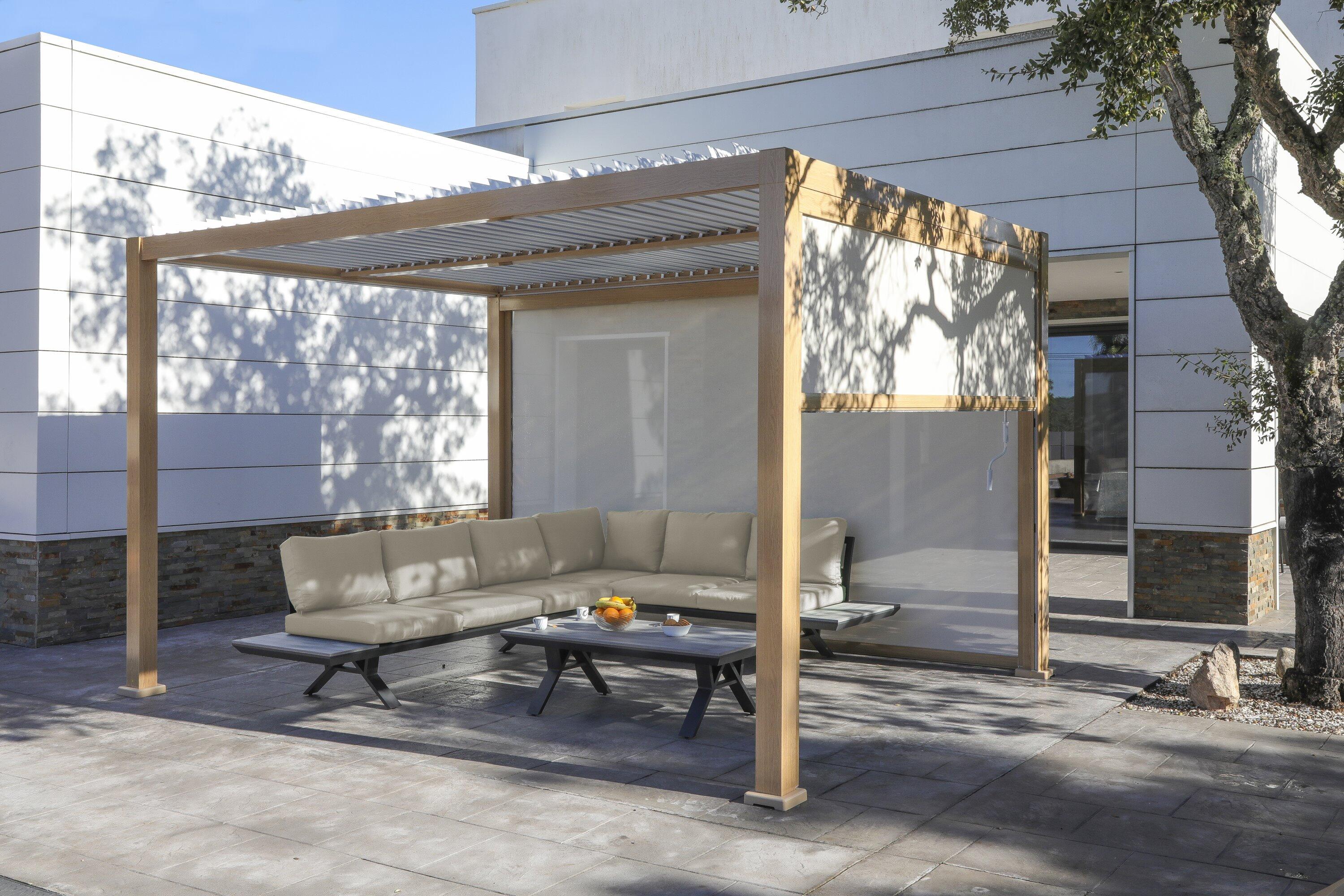 Pergola bioclimatique 4x3 effet bois avec led TERRIA Leroy Merlin