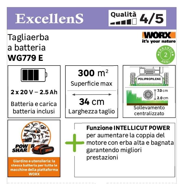Tagliaerba a batteria a velocità non regolabile WORX Powershare WG779E 40V L 34 cm, 2 batterie incluse - 14