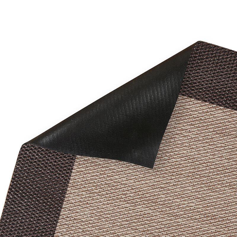 Alfombra pie de cama exterior/interior pvc tejido plano  base antideslizante Sisaltouch liso beige - choco  80x150cm - 2