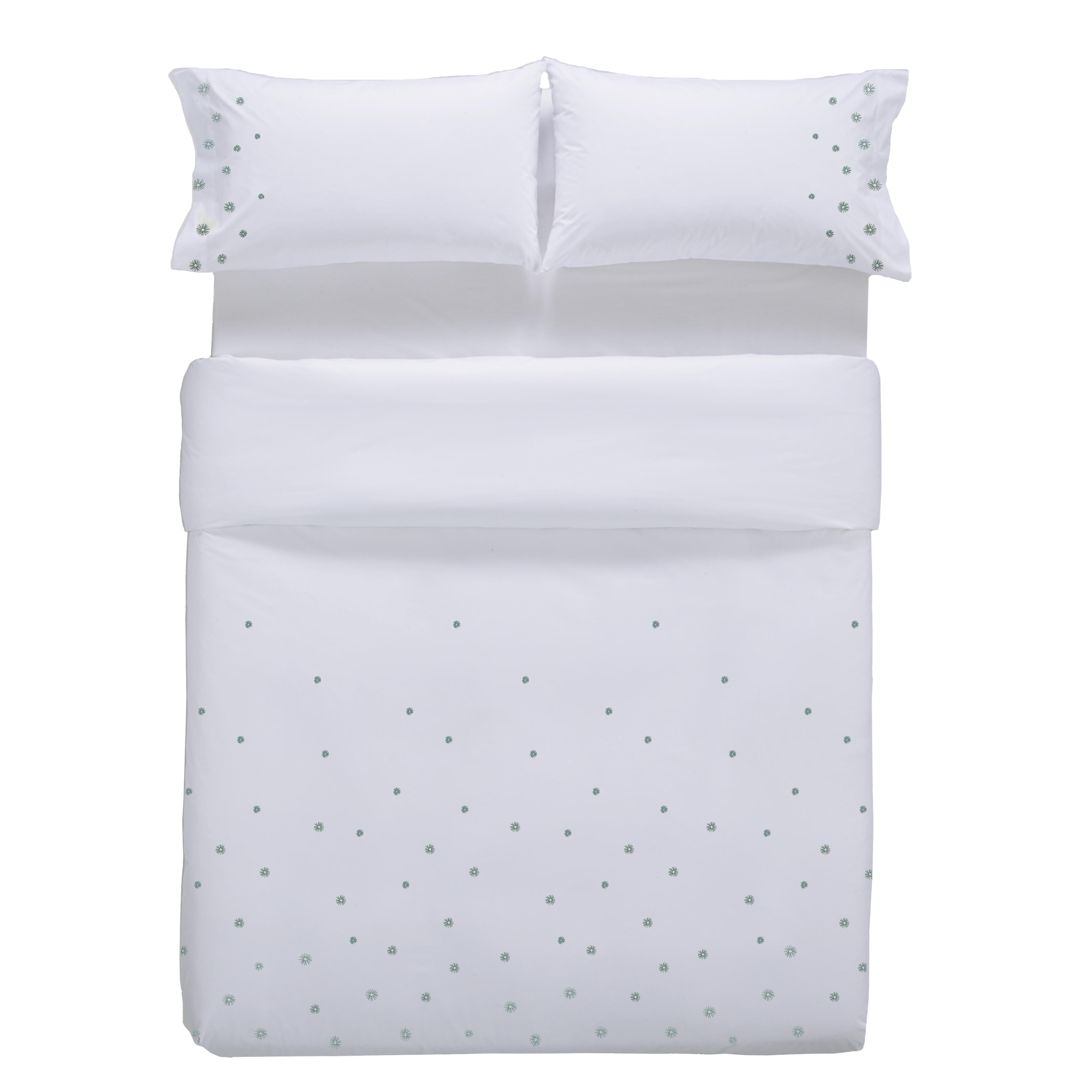 Funda nórdica + 2 fundas de almohada Joyful Poleo algodón 200 hilos flor blanco para cama de 135 cm, reversible - 4