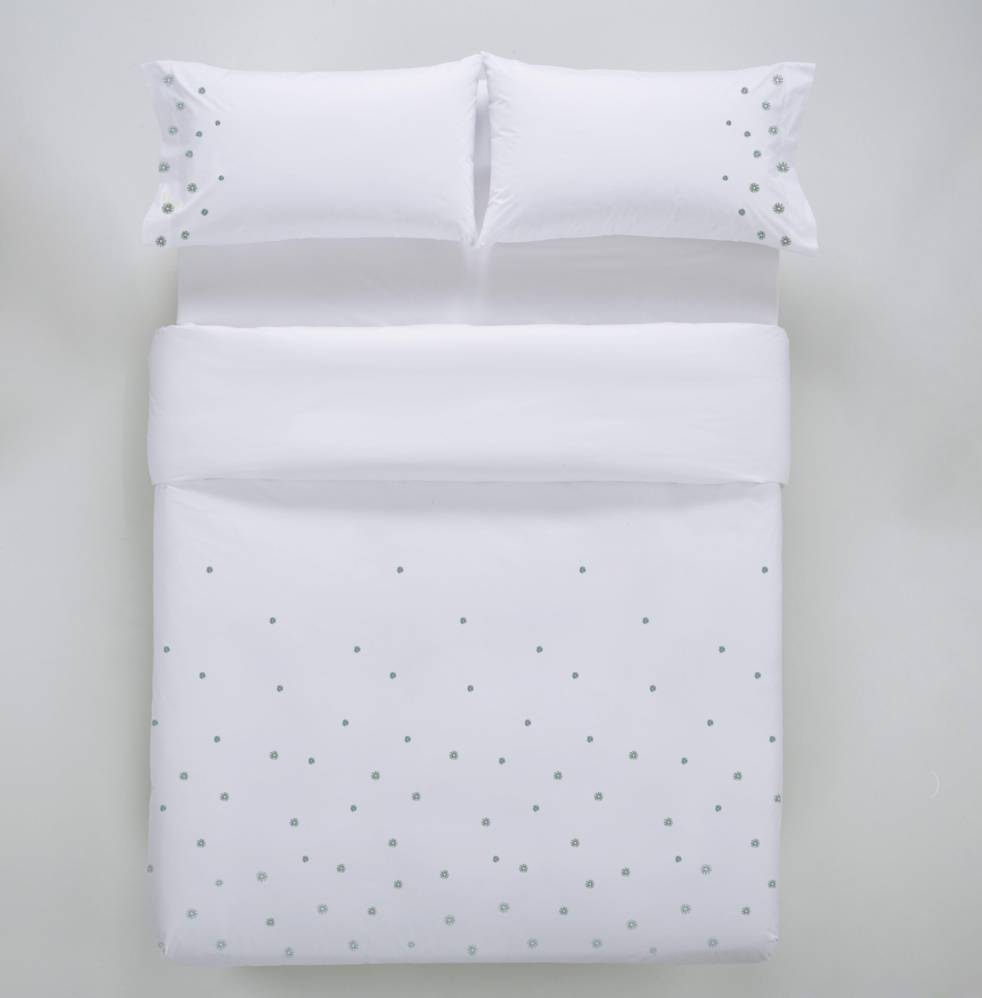 Funda nórdica + 2 fundas de almohada Joyful Poleo algodón 200 hilos flor blanco para cama de 135 cm, reversible - 5