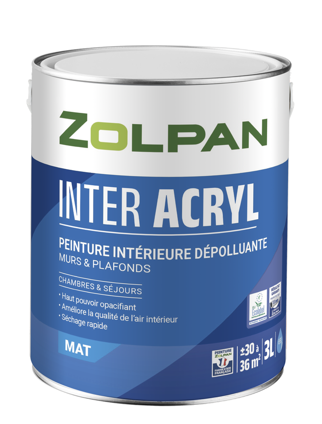 Peinture mur, plafond blanc mat ZOLPAN Inter acrylique 3L