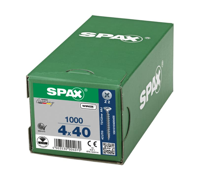 1000 Tornillo para madera SPAX pozidriv con cabeza plana, ø 4 x L. 40 mm