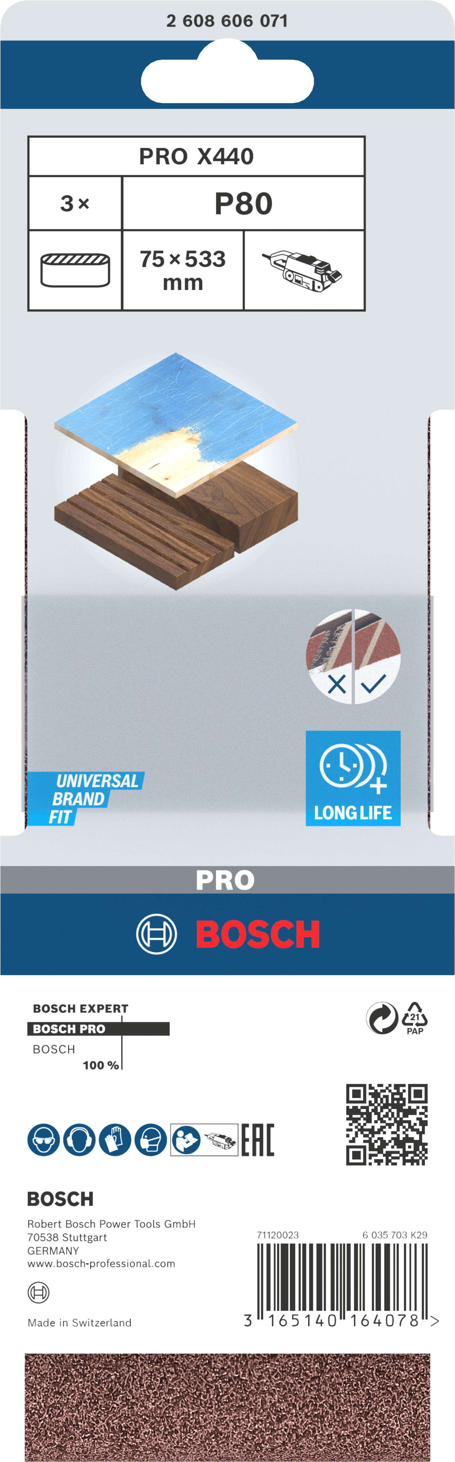 Bande abrasive pour ponceuse 75x533 mm grain 80 lot de 3 - BOSCH - X449 - 2