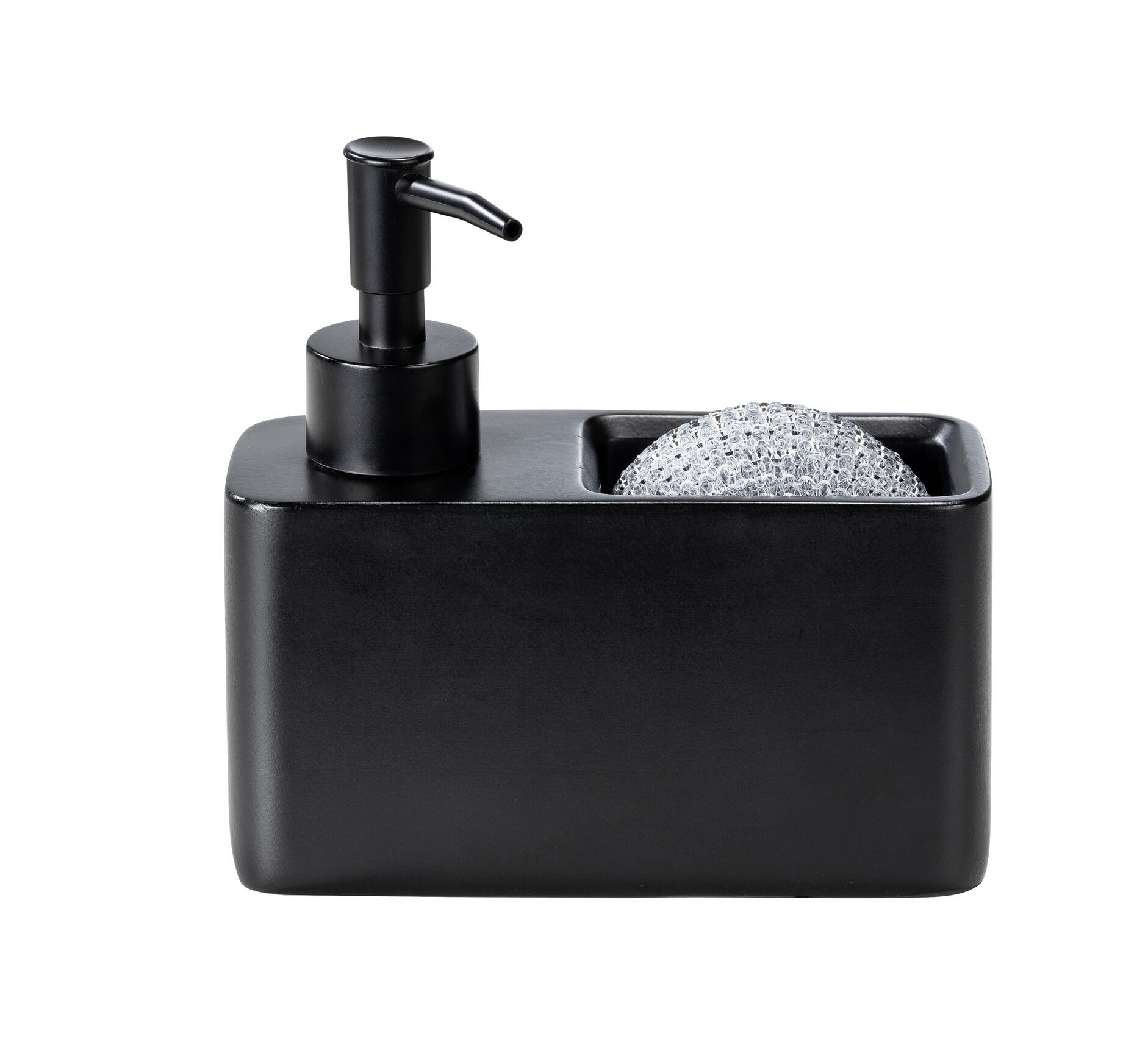 Doseador de detergente da louça com suporte e esponja preto - 6