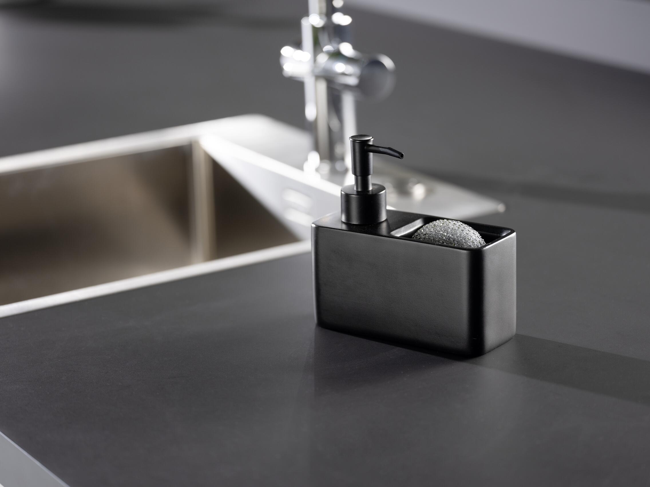 Doseador de detergente da louça com suporte e esponja preto - 4