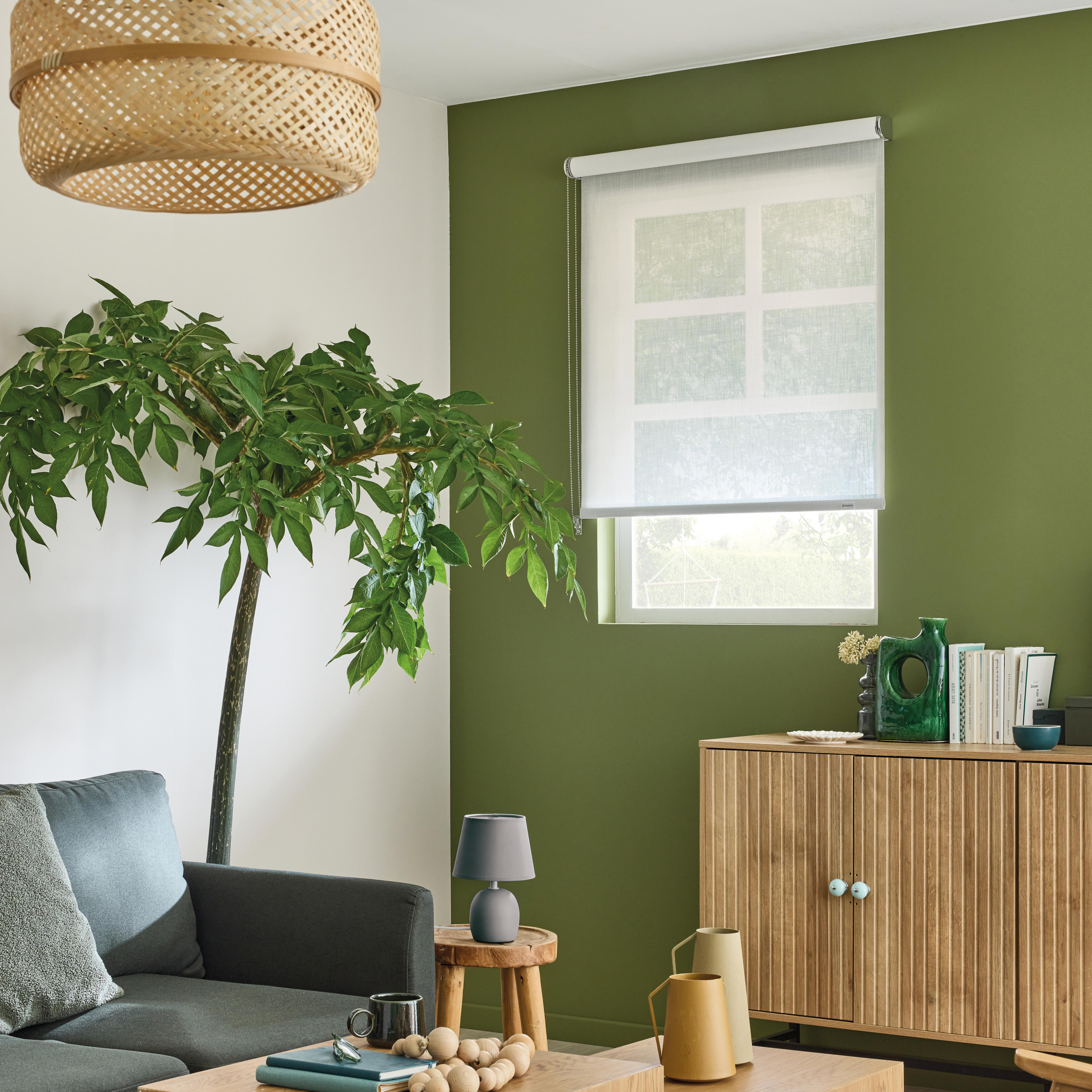 Estor enrollable translúcido con cadena kangri poliéster liso blanco inspire de 45x190cm. instalación sin taladrar