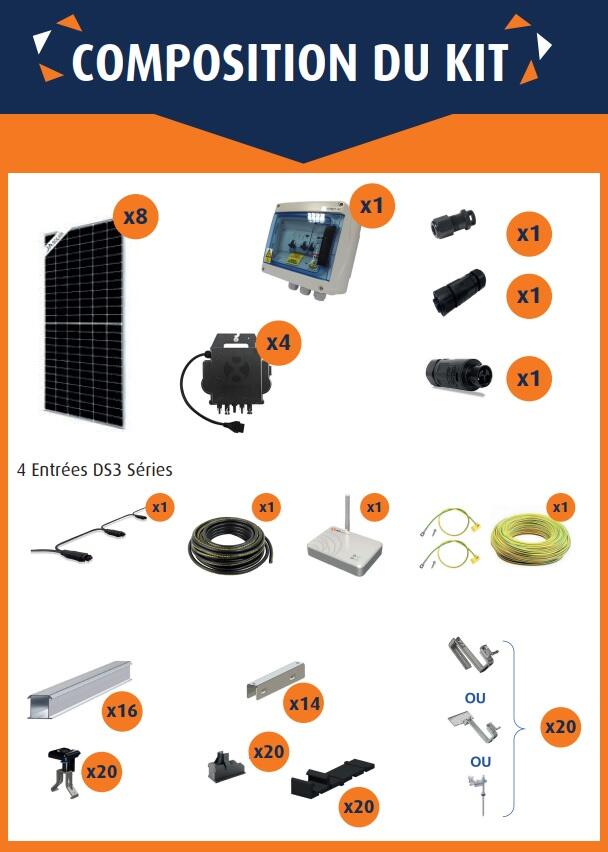 Kit de production d'énergie photovoltaïque 3KWC JA SOLAR 375Wc - DS3L  - ESDEC Tirefond