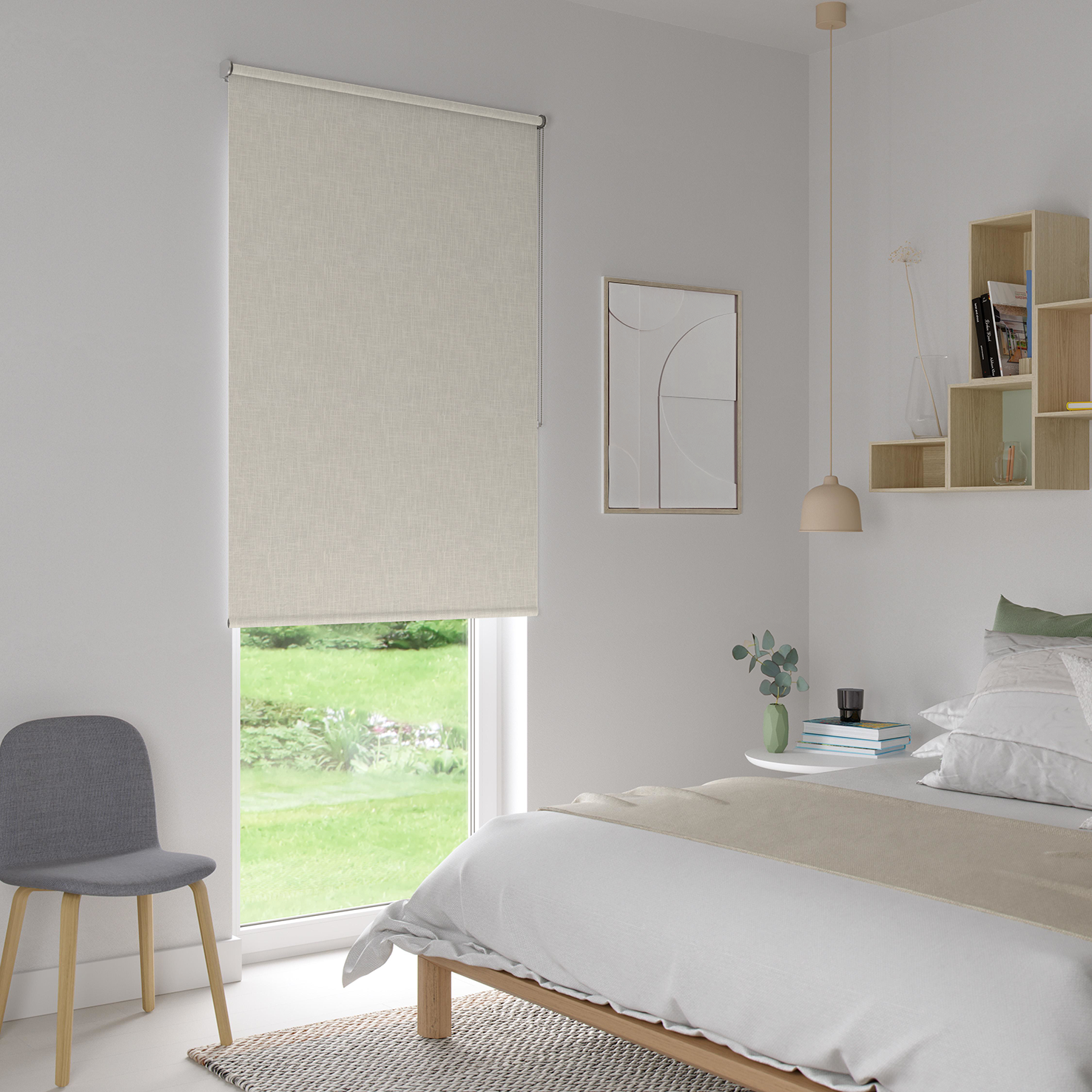 Estor enrollable opaco con cadena malawi poliéster liso blanco inspire de 65x190cm. instalación sin taladrar