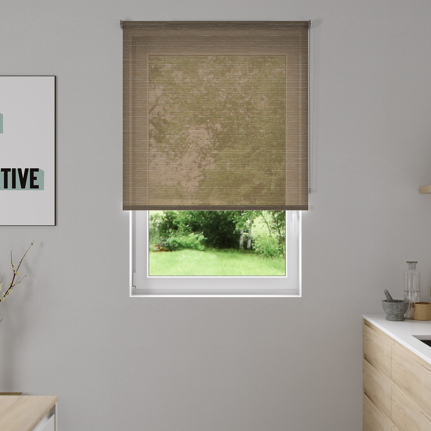 Estor enrollable translúcido con cadena Rimo yute liso natural INSPIRE de 90x250cm. Instalación sin taladrar - 12