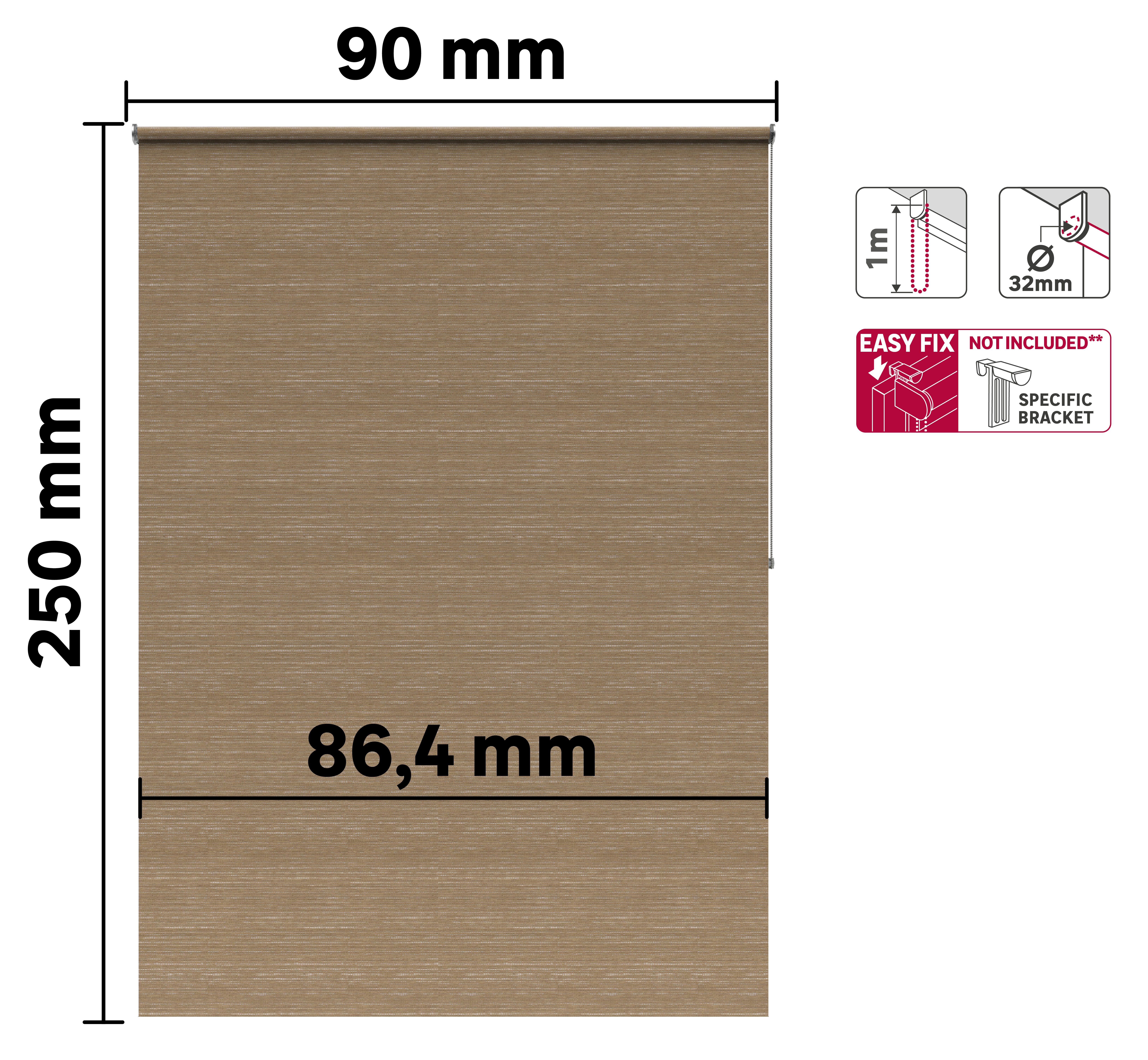 Estor enrollable translúcido con cadena Rimo yute liso natural INSPIRE de 90x250cm. Instalación sin taladrar - 2