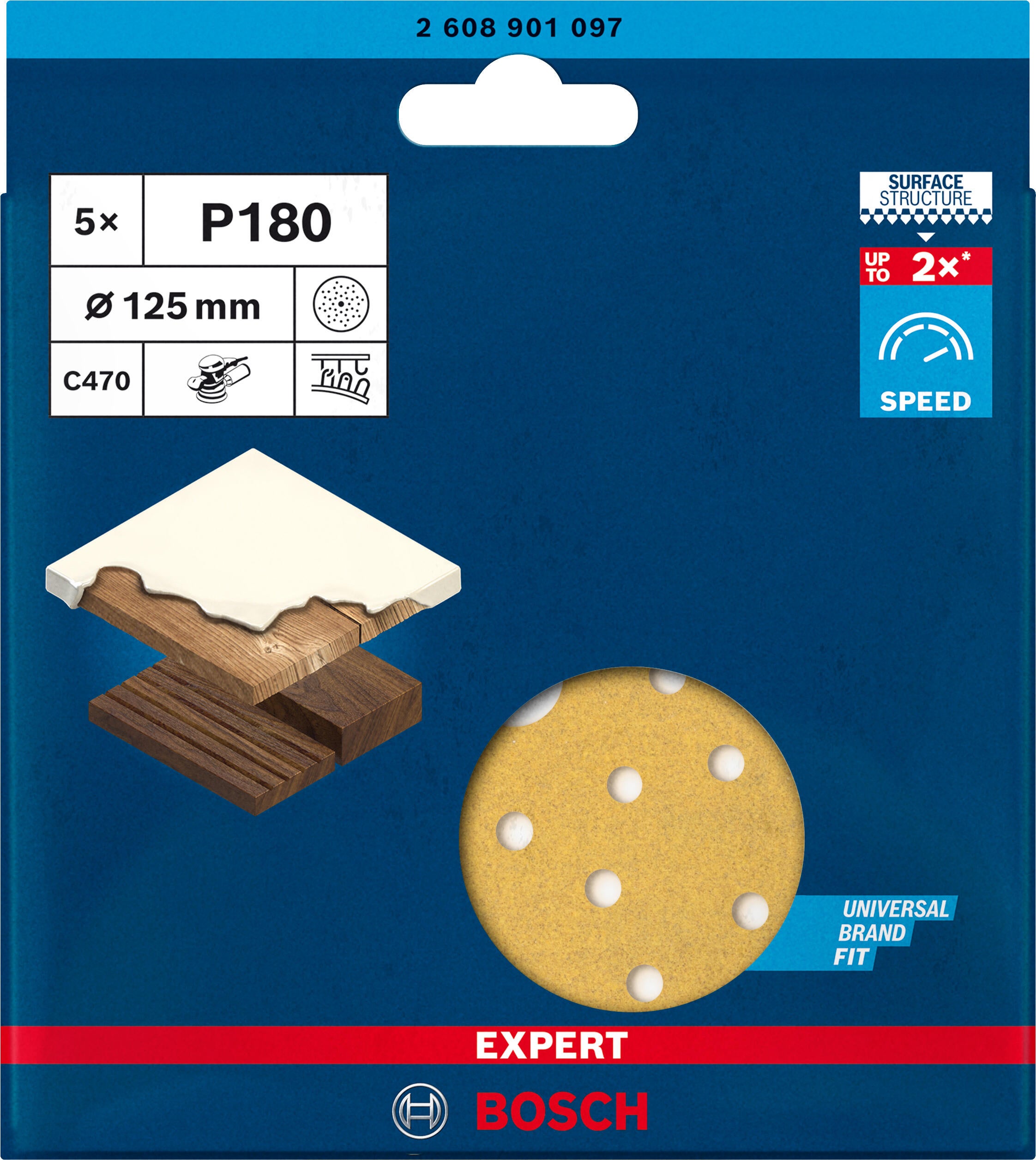 Disque abrasif pour ponceuse Diam.125 mm Lot de 5  - C470 BOSCH - 2