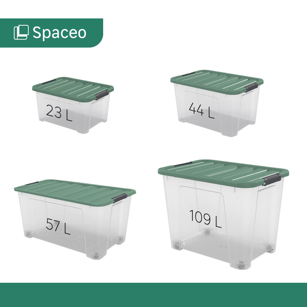 Caja de plástico reciclado transparente con ruedas capacidad 57L medidas 55x41x39 cm - 10