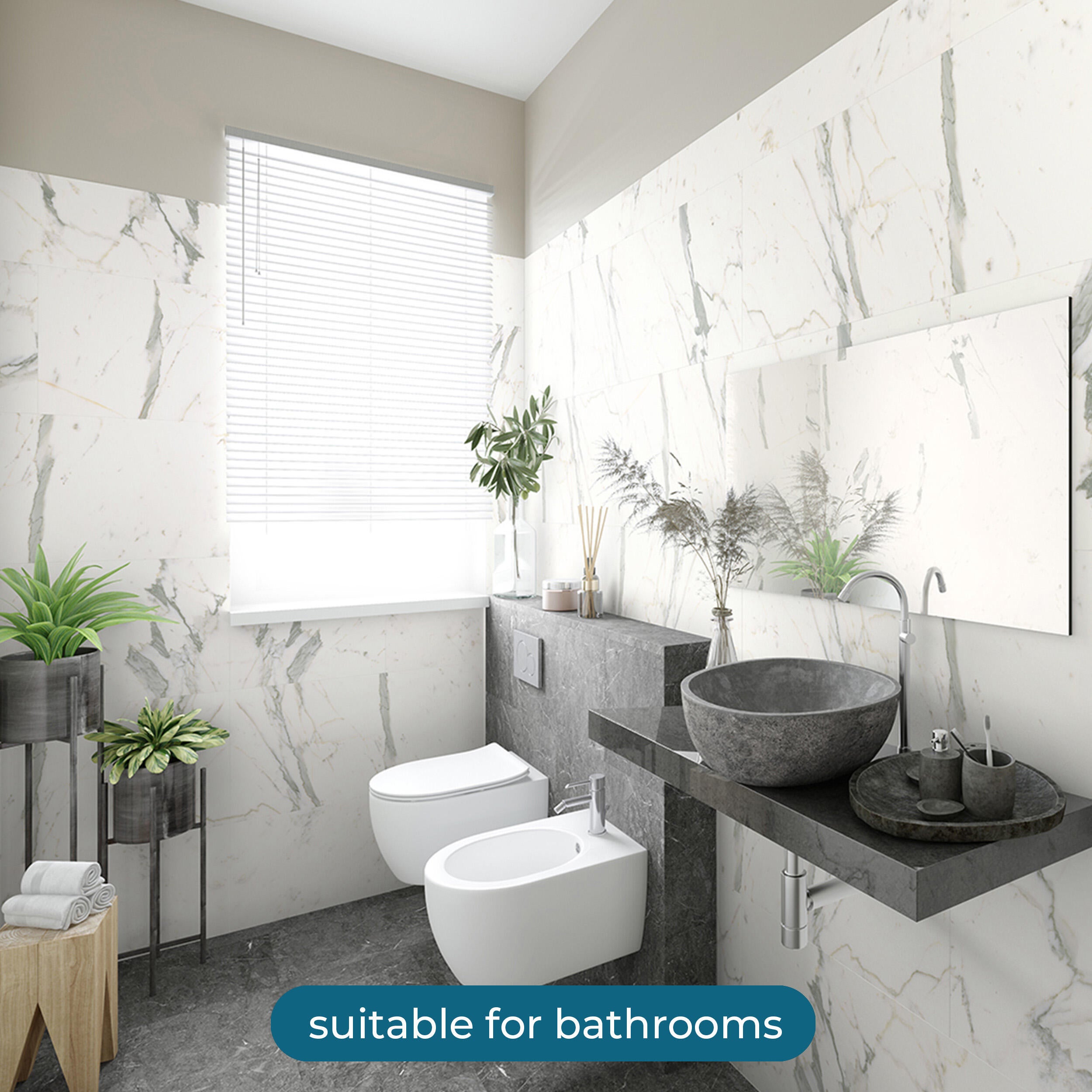 SPC da incollare per pavimento e rivestimento Carrara bianco Sp 3 mm CERAMIN 3.7 m² - 10