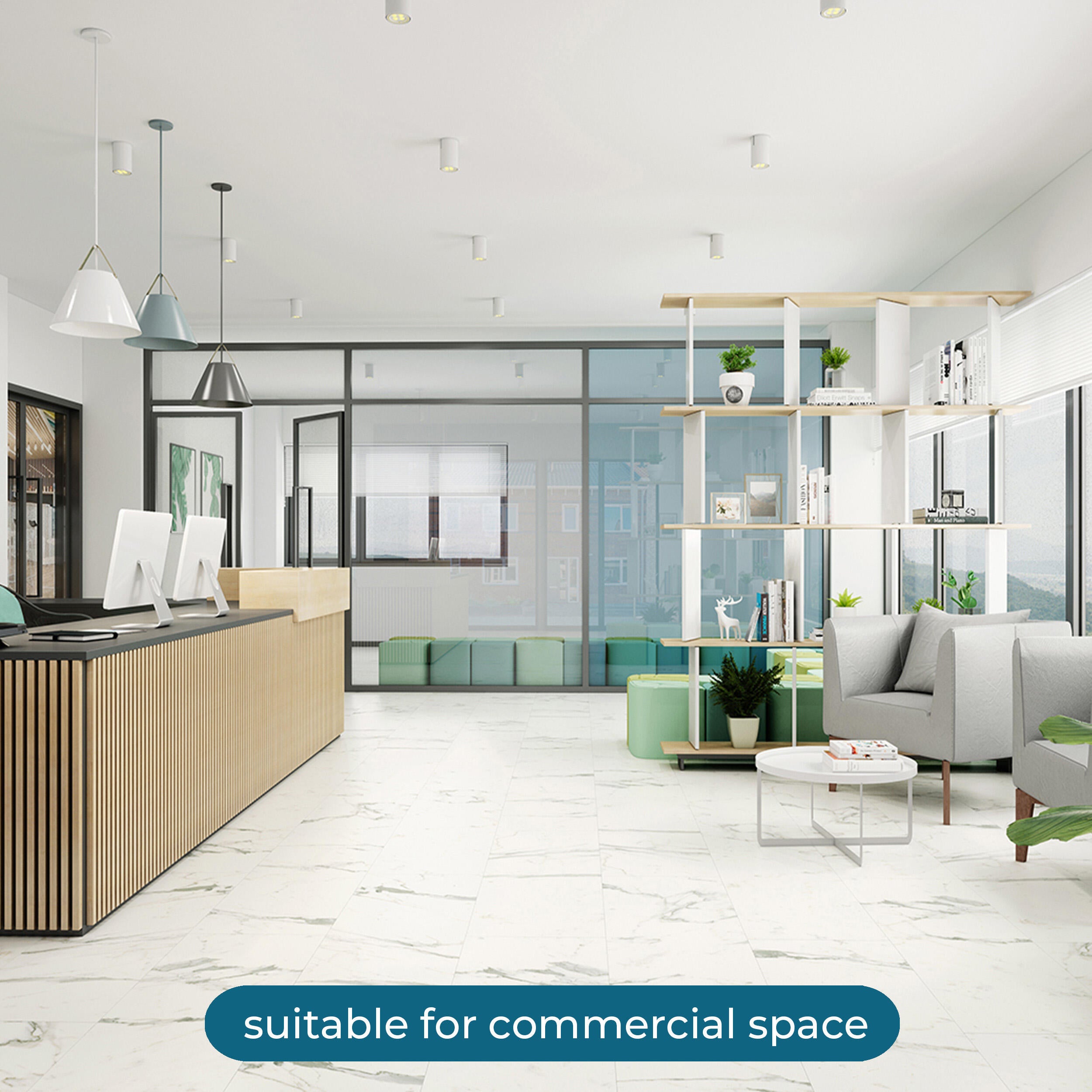 SPC da incollare per pavimento e rivestimento Carrara bianco Sp 3 mm CERAMIN 3.7 m² - 8