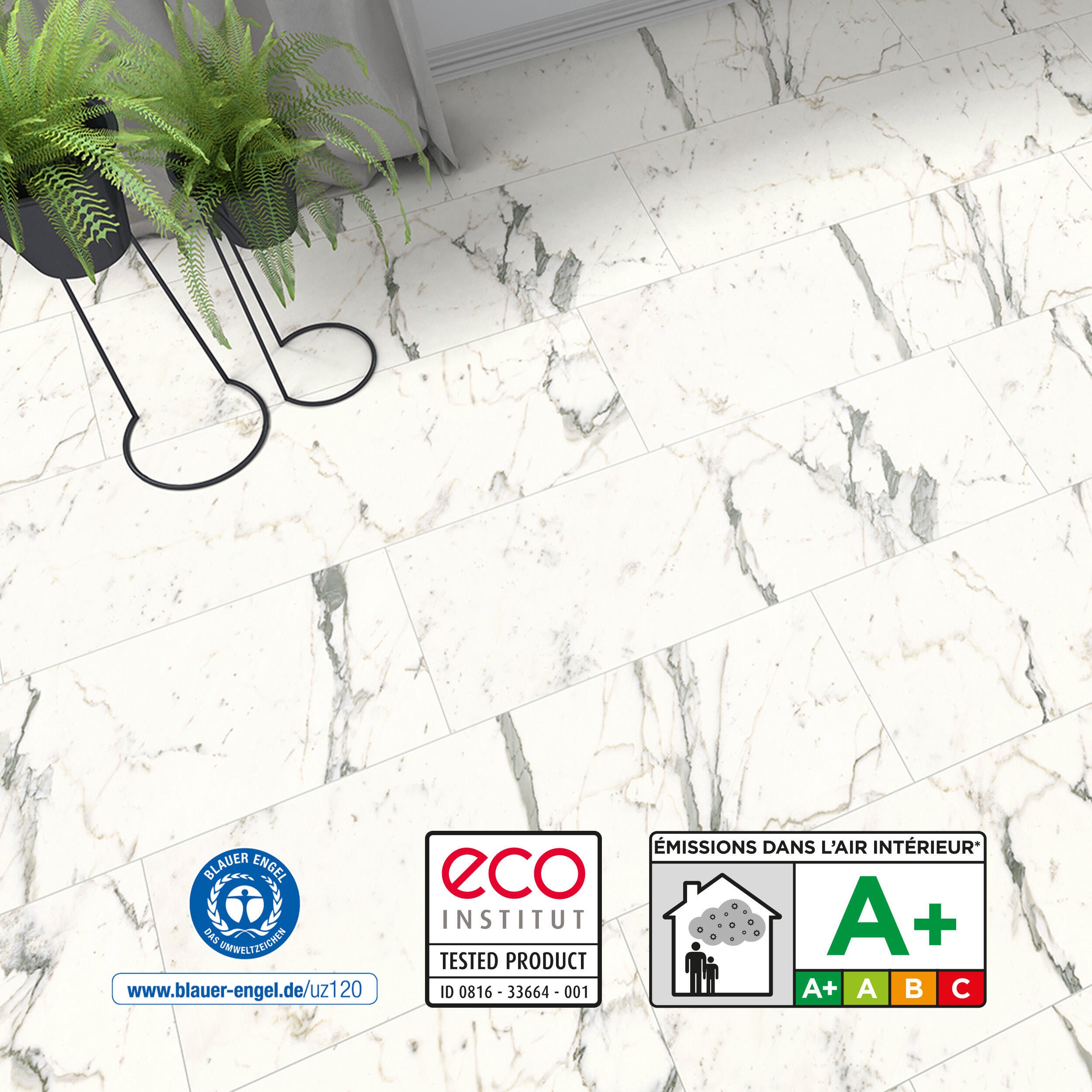 SPC da incollare per pavimento e rivestimento Carrara bianco Sp 3 mm CERAMIN 3.7 m² - 2