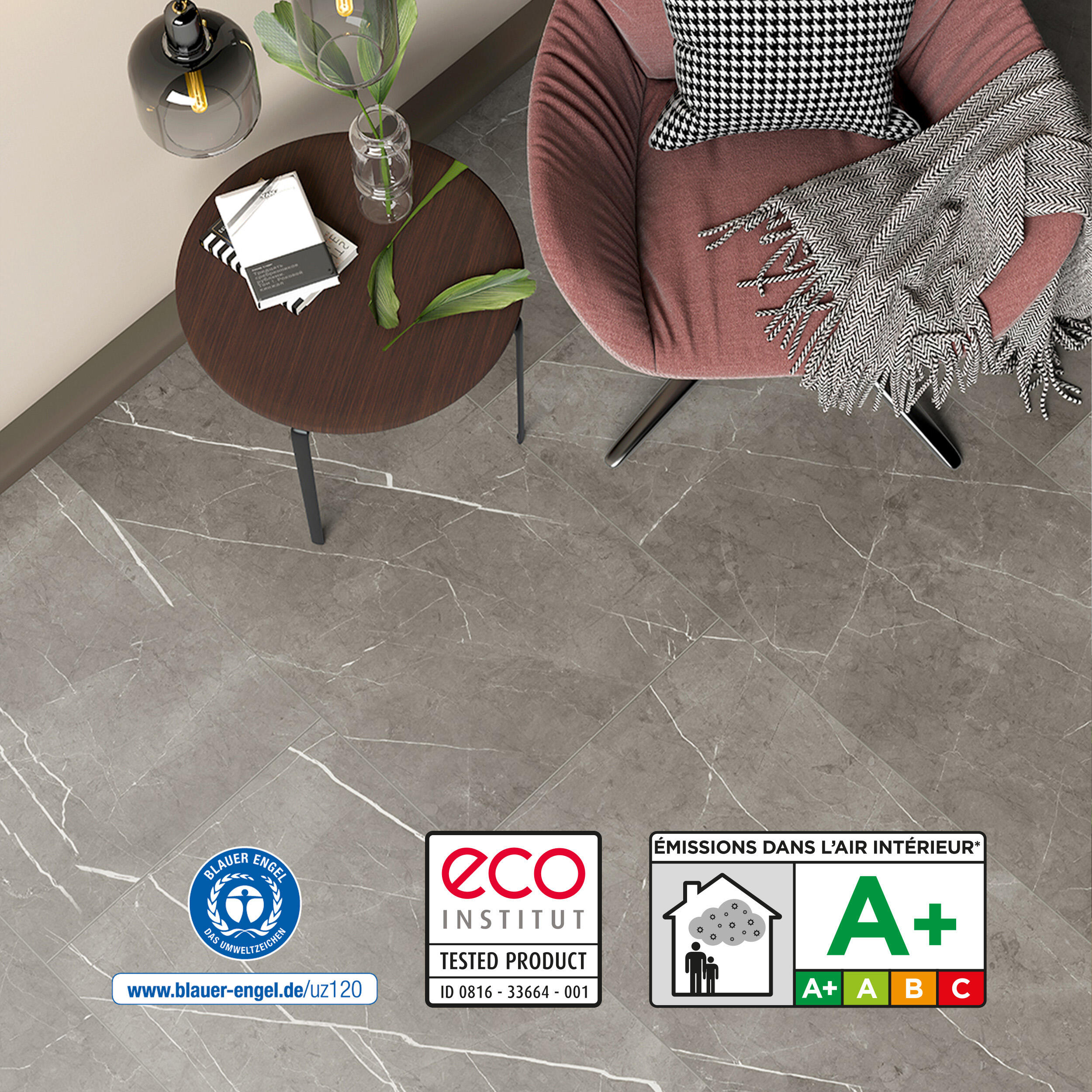 SPC da incollare per pavimento e rivestimento Magalan grigio Sp 3 mm CERAMIN 3.7 m² - 3