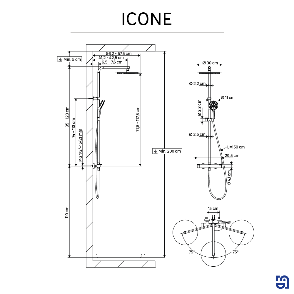 Kolumna prysznicowa z baterią termostat czarna Icone Sensea - 5