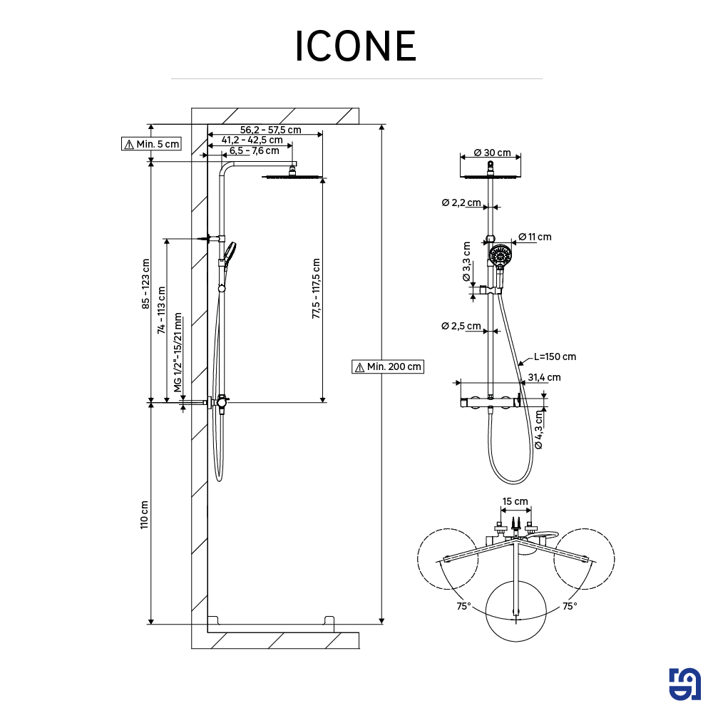 Colonne de douche mécanique, SENSEA Icone, Chrome - 4