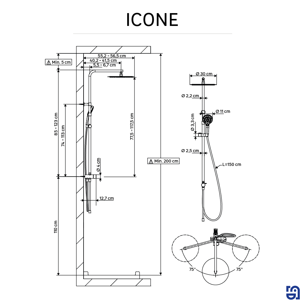 Colonne de salle de bains sans robinetterie, SENSEA Icone, Chrome - 9