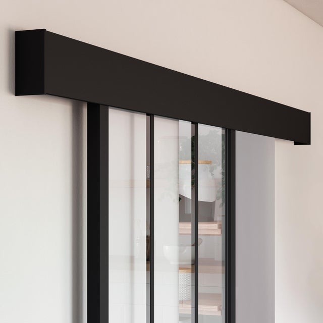 Sistema scorrevole Atelier in alluminio nero verniciato per anta in legno e metallo, L 186 x H 11.5 cm