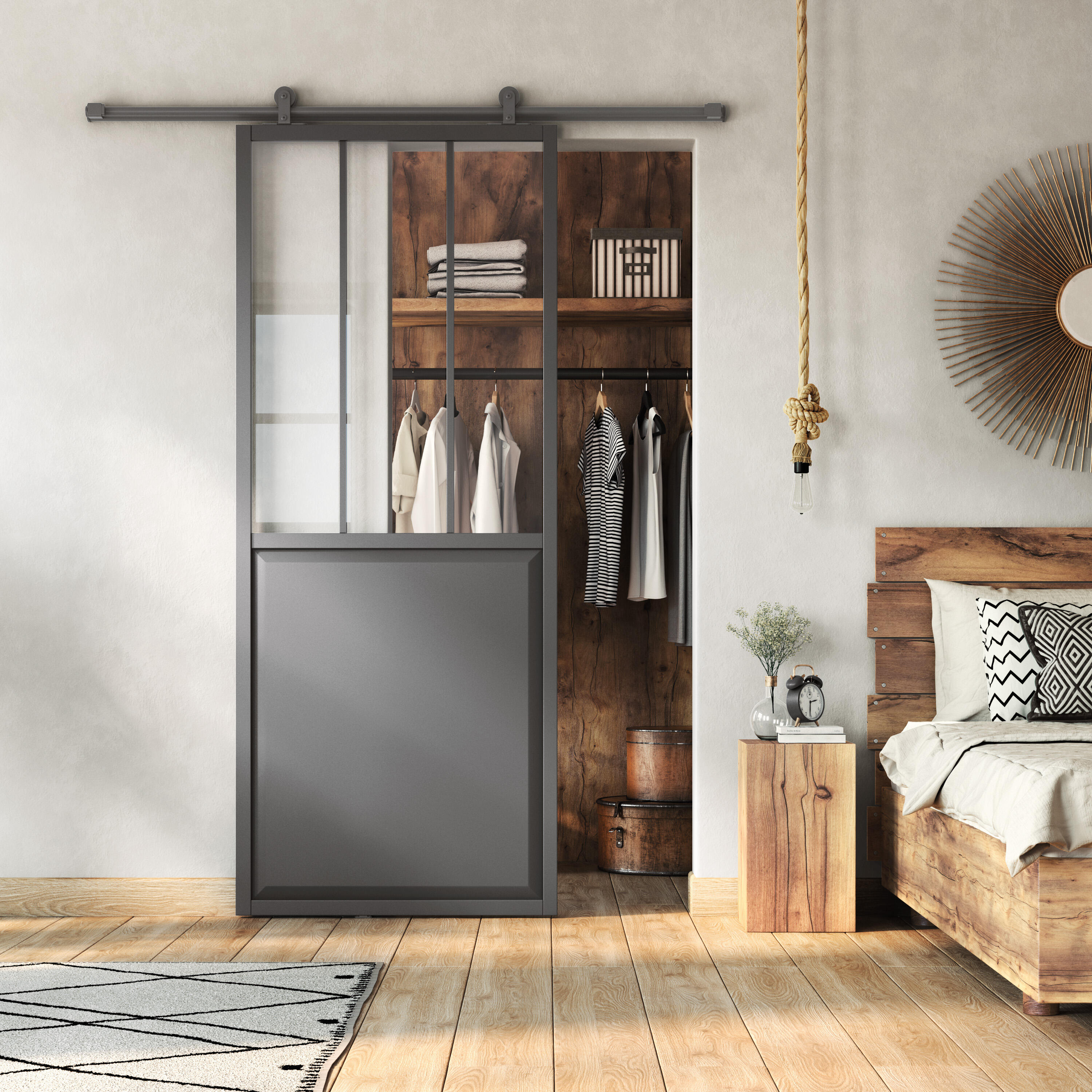 Sistema scorrevole Loft in alluminio grigio verniciato per anta in legno e metallo, L 186 x H 3.5 cm - 2