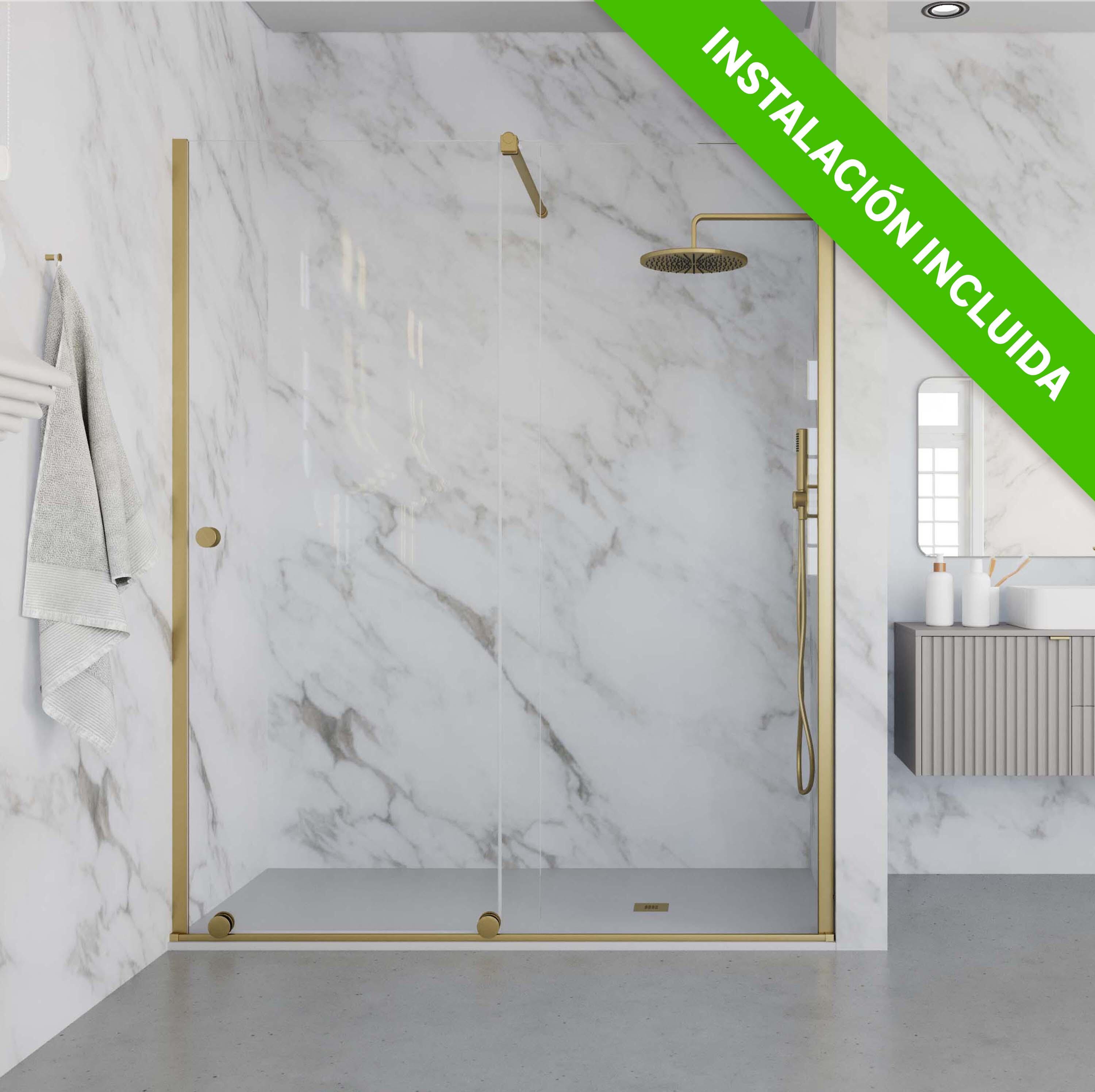 Mampara de ducha frontal 1 fijo + 1 puerta corredera transparente ionity i perfil aluminio dorado (118-120)x200 cm cristal 8mm cierre de sobreponer sin guía inferior marca vanguard