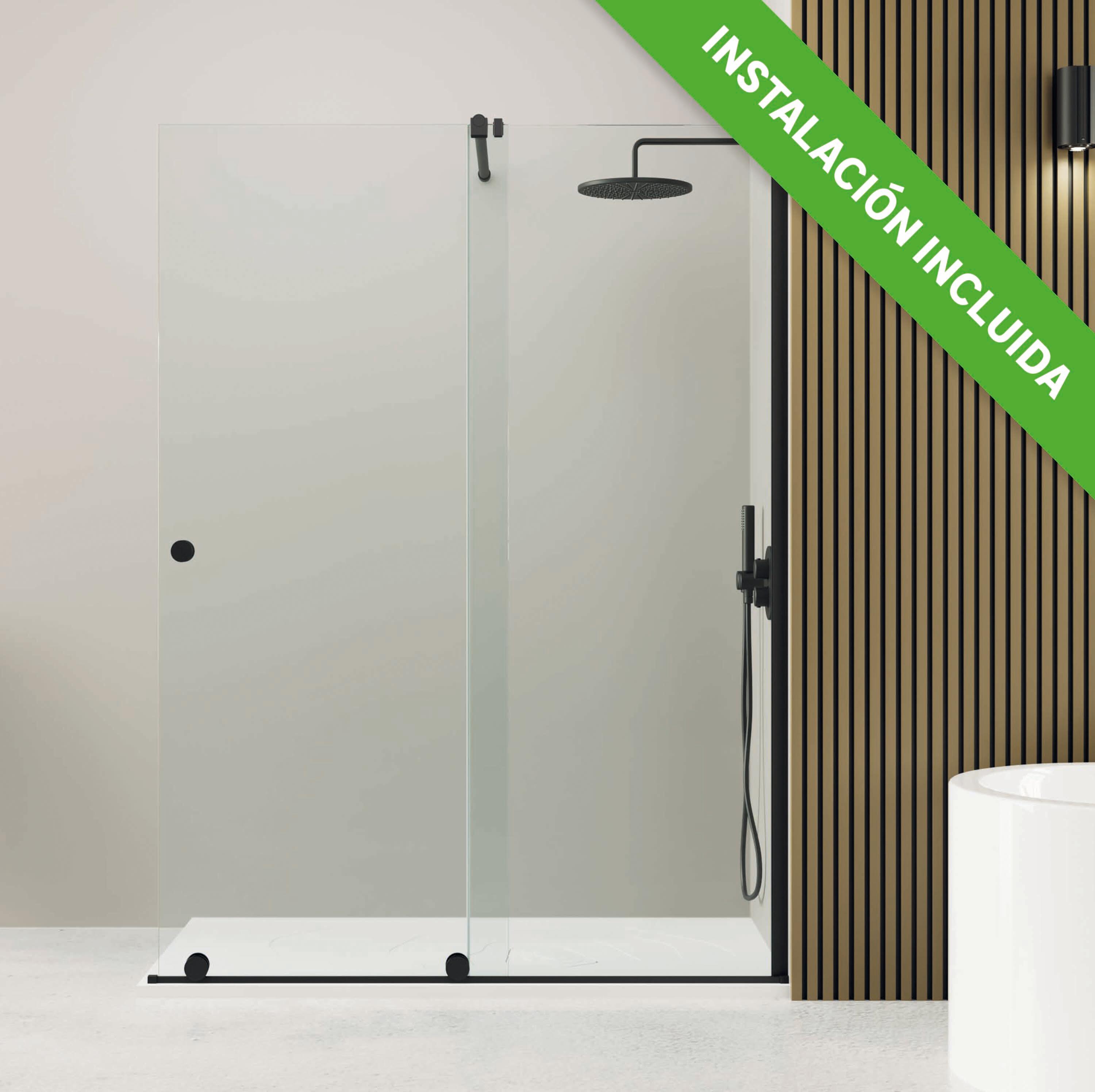 Mampara de ducha frontal corredera transparente ionity i perfil negro (118-120)x200 cm