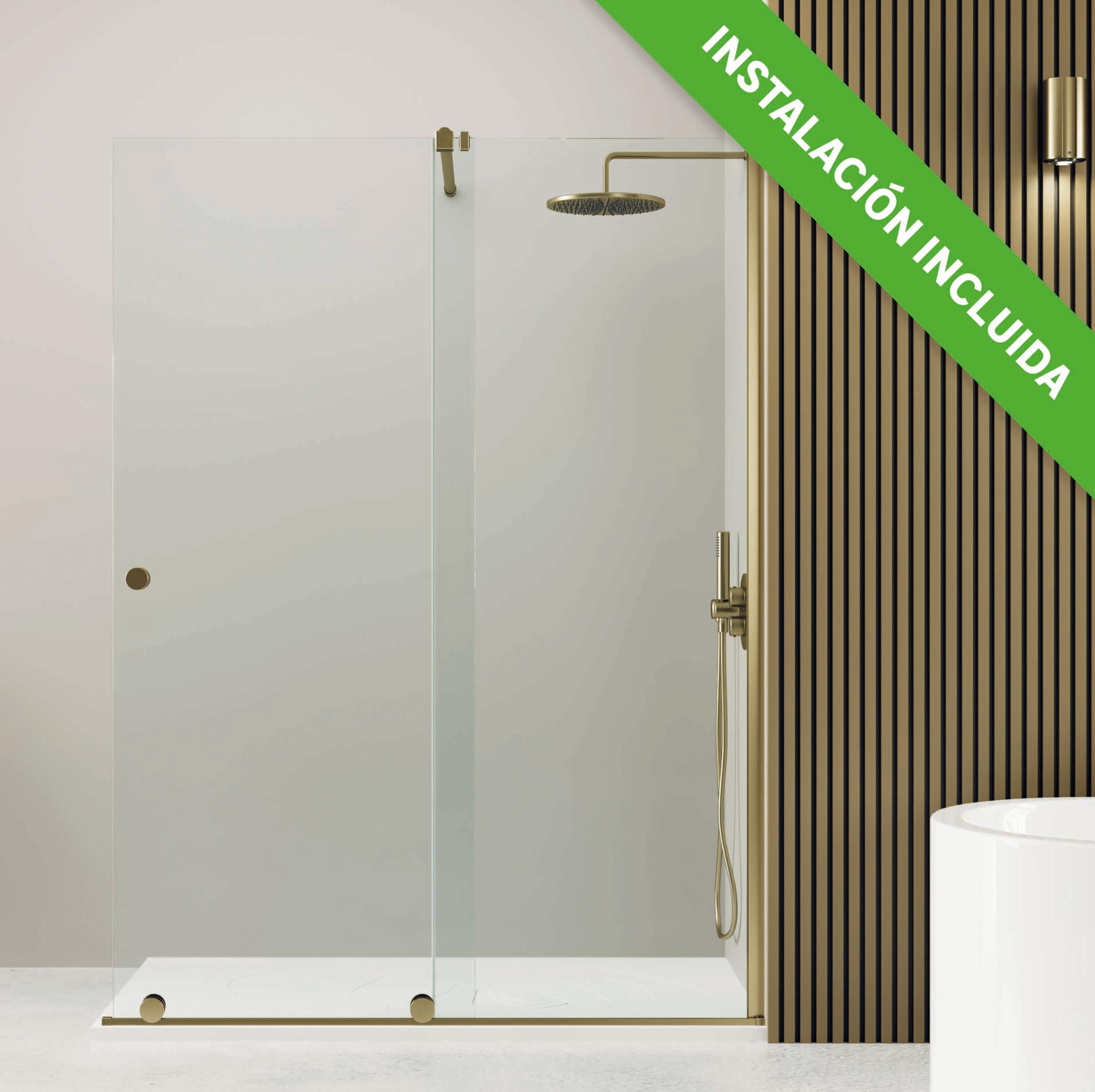 Mampara de ducha frontal corredera transparente ionity i perfil dorado (178-180)x200 cm