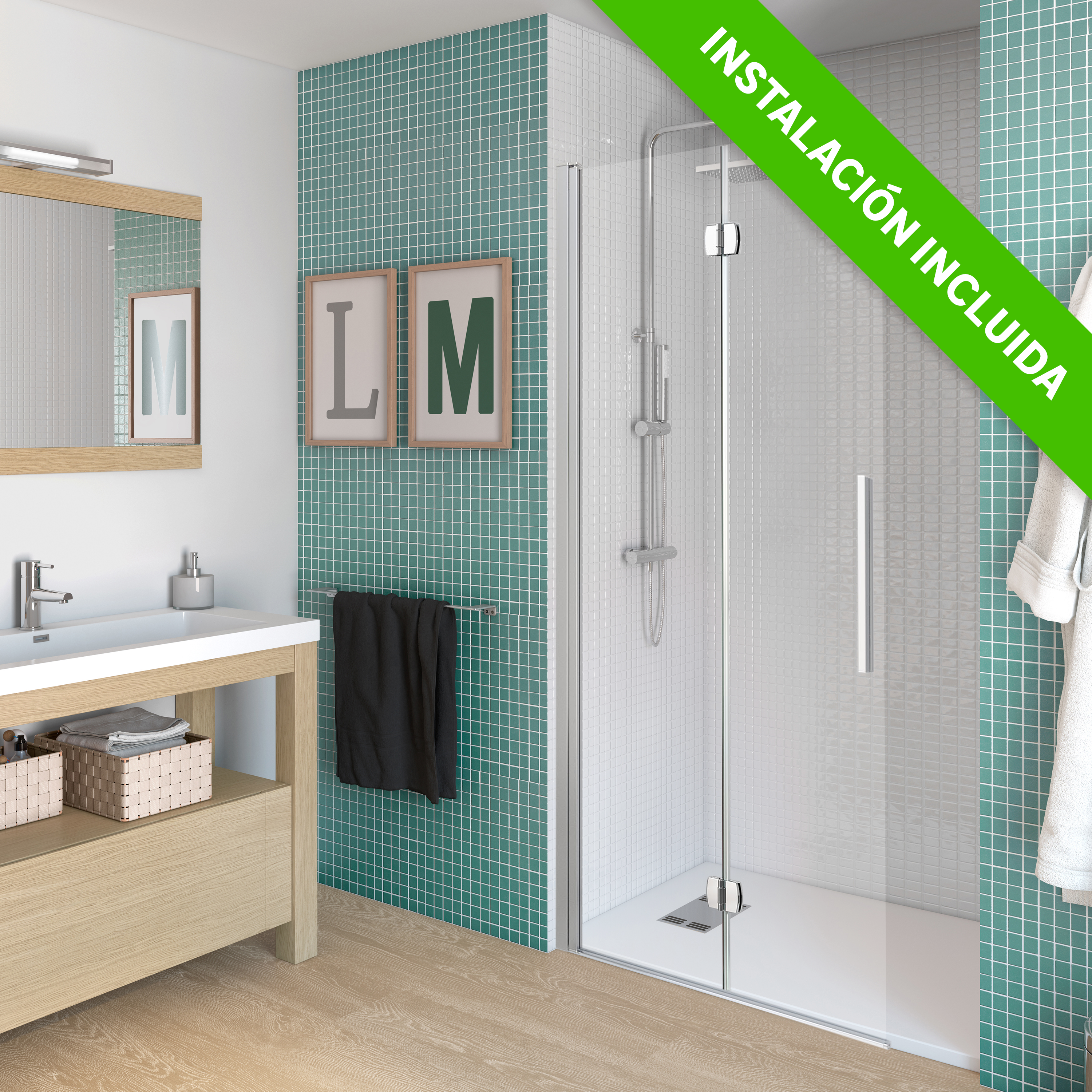 Mampara de ducha frontal plegable transparente urban i perfil plata (68-70)x200 cm