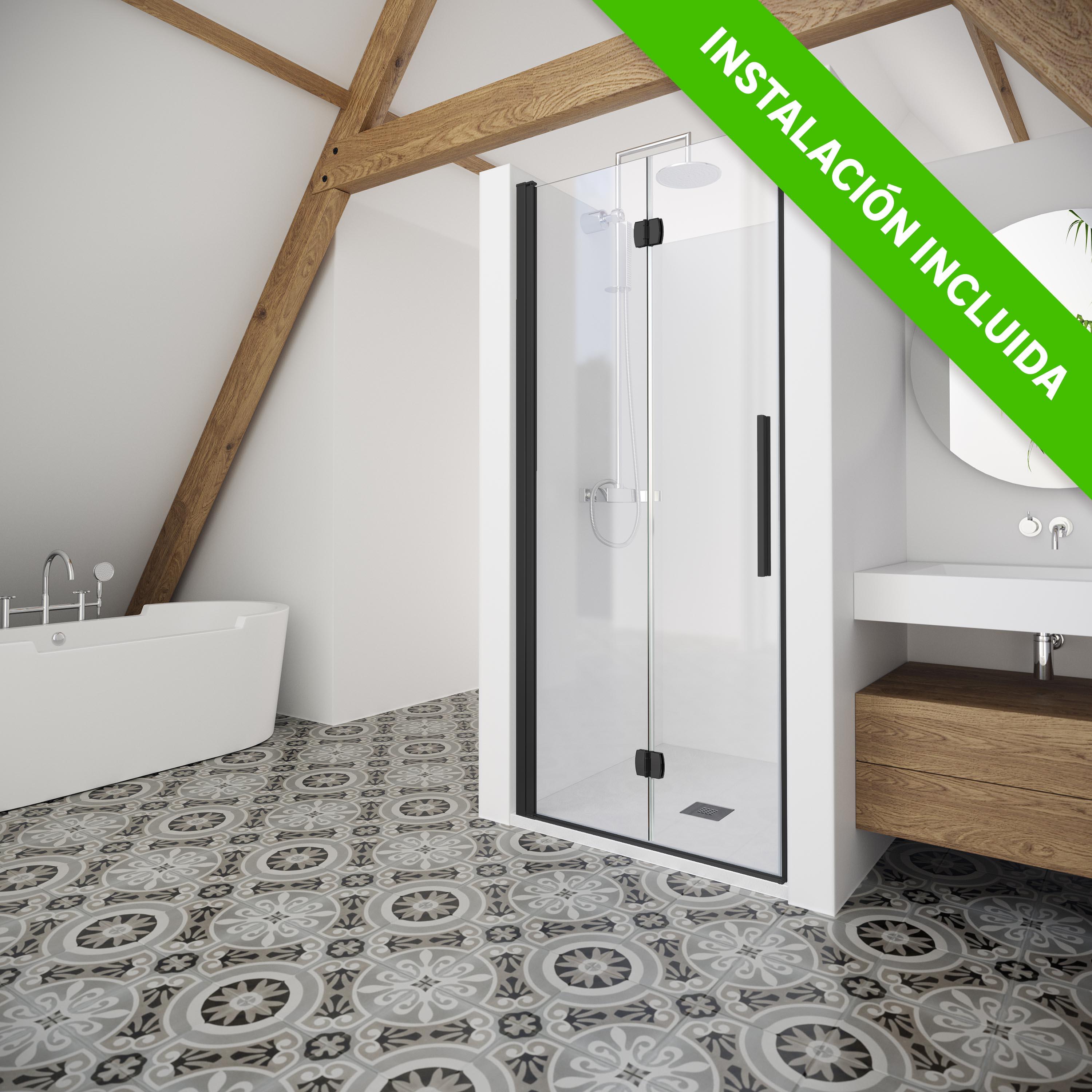 Mampara de ducha frontal plegable transparente urban i perfil negro (68-70)x200 cm