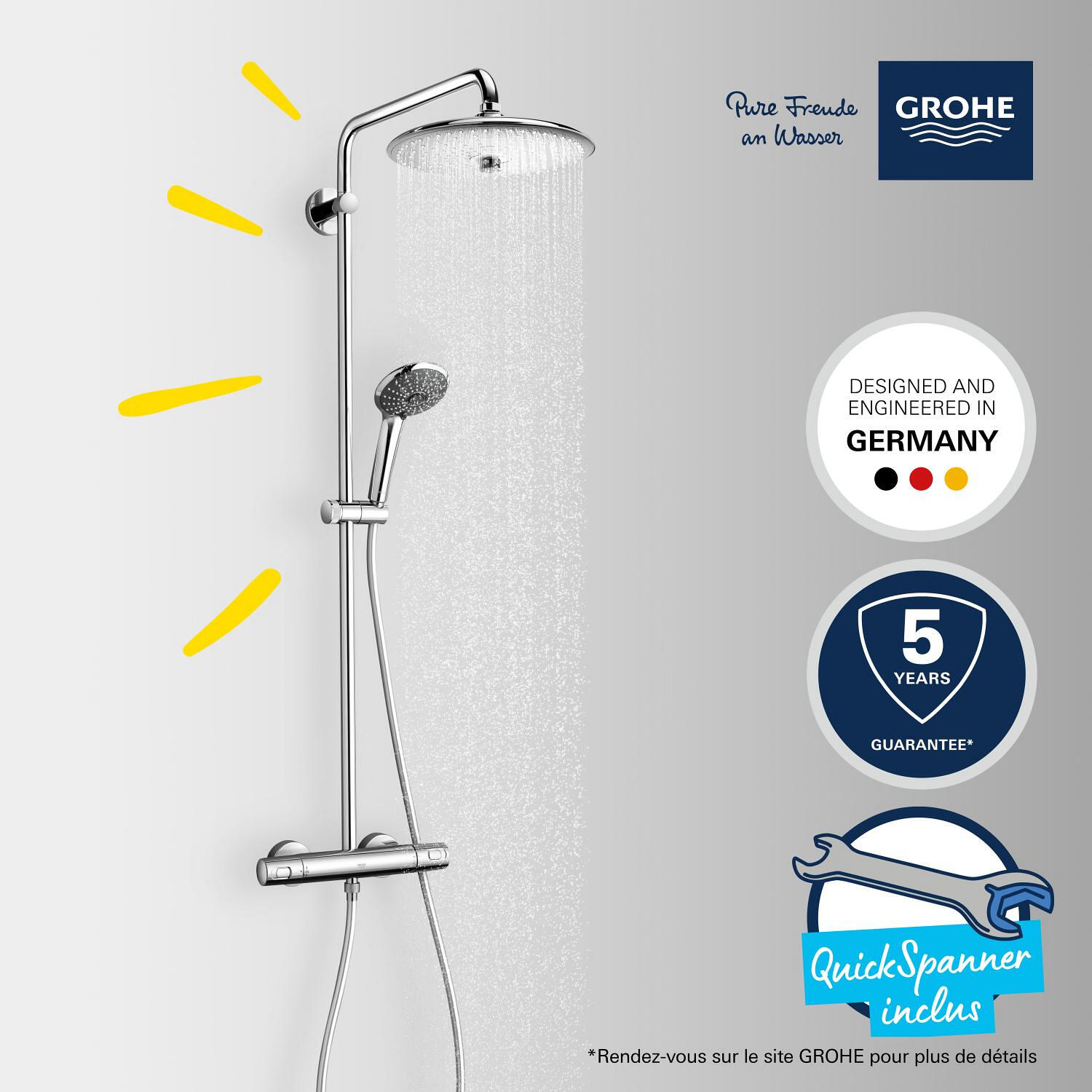 Colonne de douche mitigeur thermostatique 3 jet(s) chrome Vitalio joy clova 260  - 7
