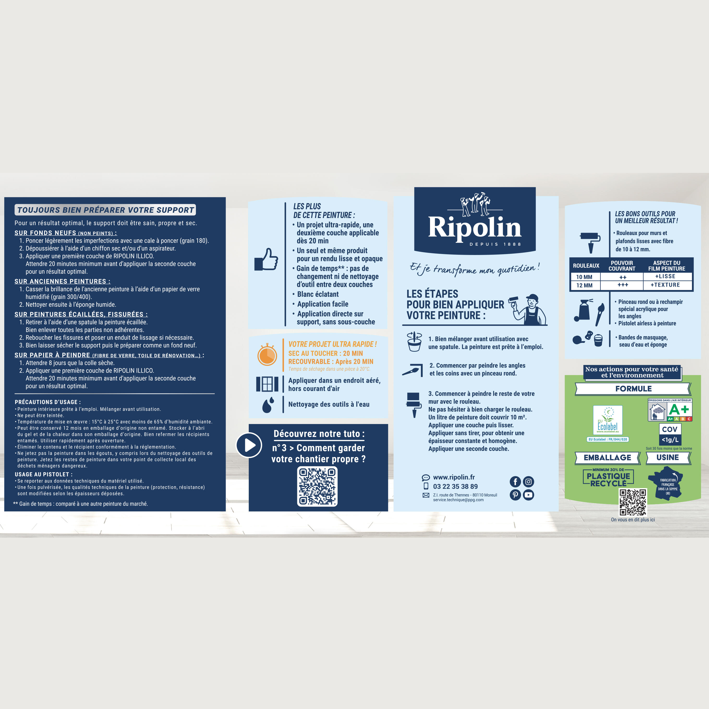 Peinture mur, plafond blanc satin RIPOLIN Illico 10L - 3