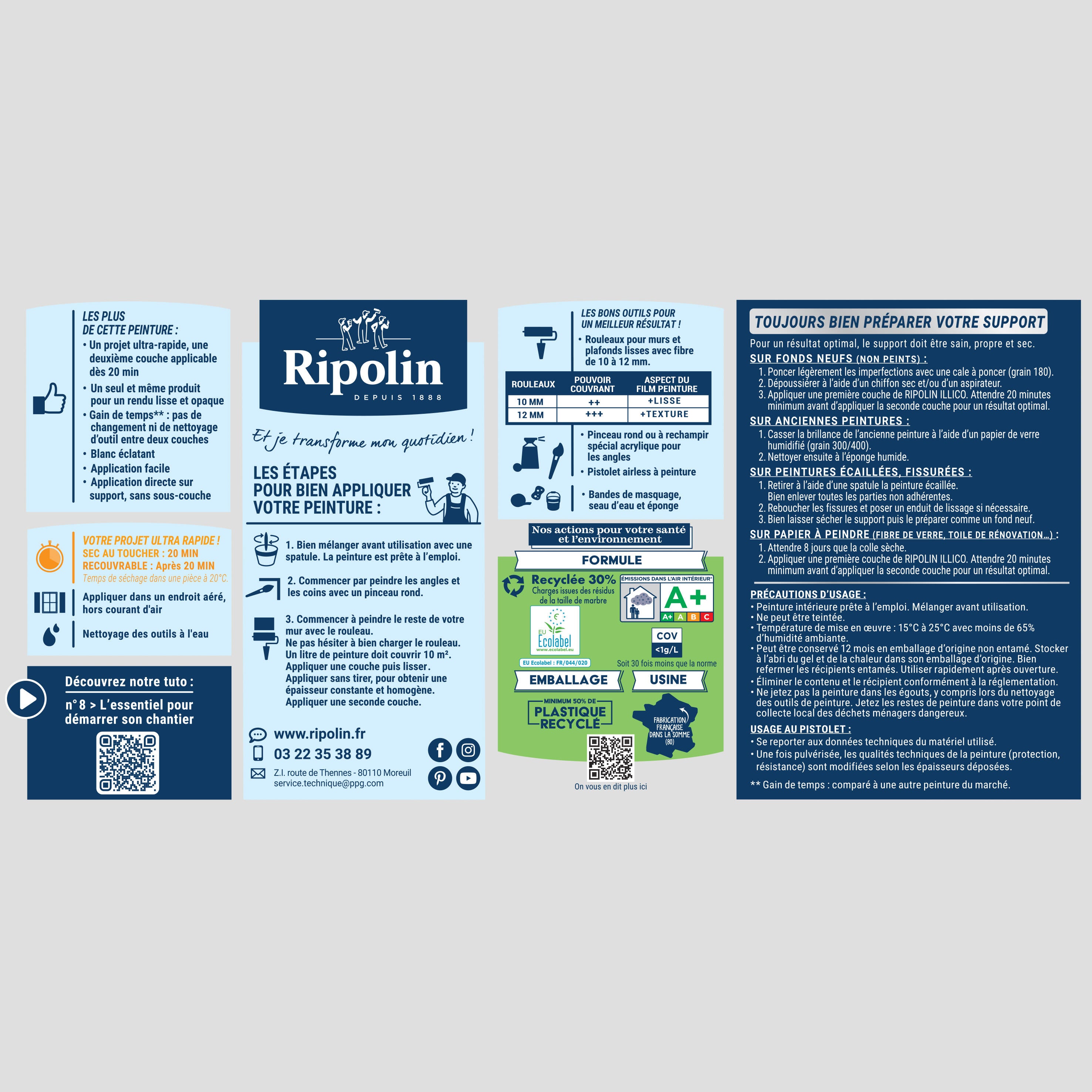 Peinture mur et plafond blanc mat RIPOLIN Illico 3L - 2