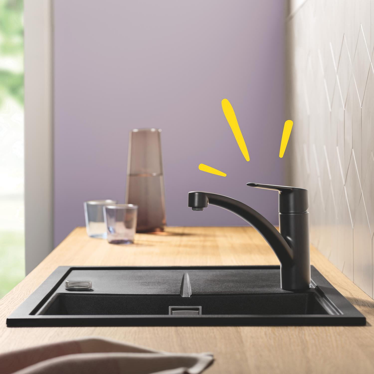 Grifo de cocina monomando caño horizontal grohe start negro