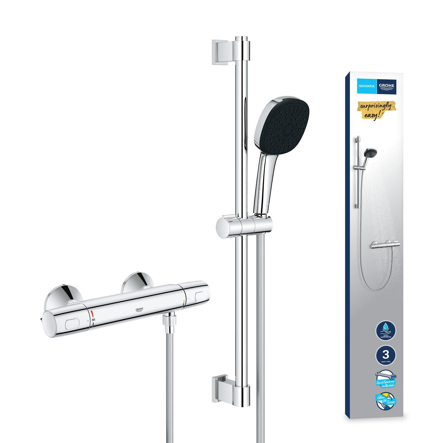 Ensemble de douche avec mitigeur thm chrome, GROHE, Precision trend V3 -QuickFix - 2
