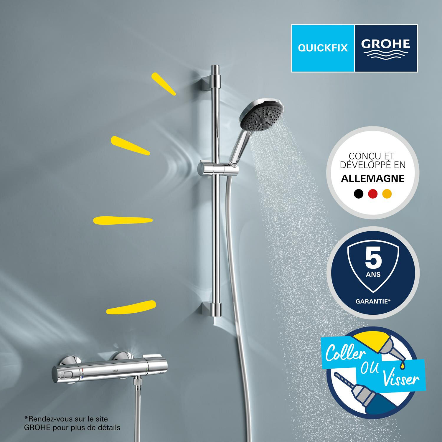 Ensemble de douche avec mitigeur thm chrome, GROHE, Precision trend V3 -QuickFix - 4