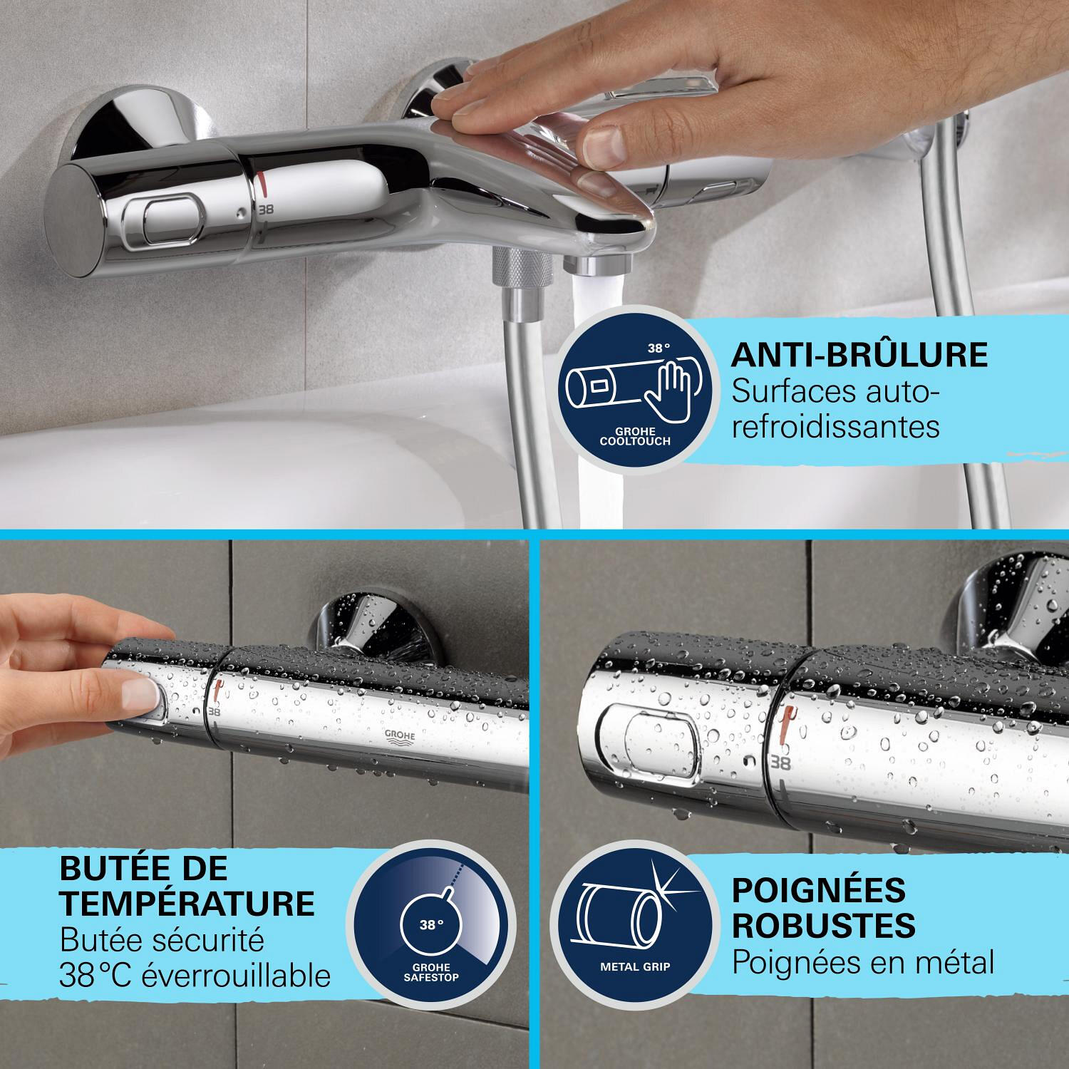 Ensemble de douche avec mitigeur thm chrome, GROHE, Precision trend V3 -QuickFix - 7