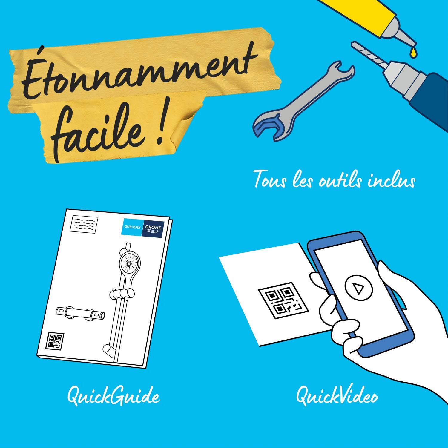 Ensemble de douche avec mitigeur thm chrome, GROHE, Precision trend V3 -QuickFix - 6