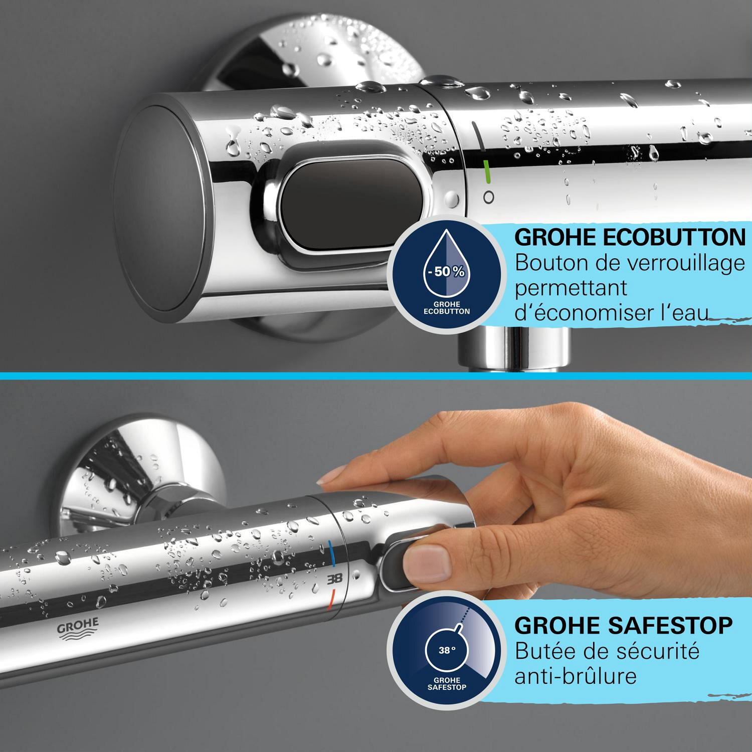 Ensemble barre et robinet thermostatique chrome Precision flow quickfix GROHE - 8