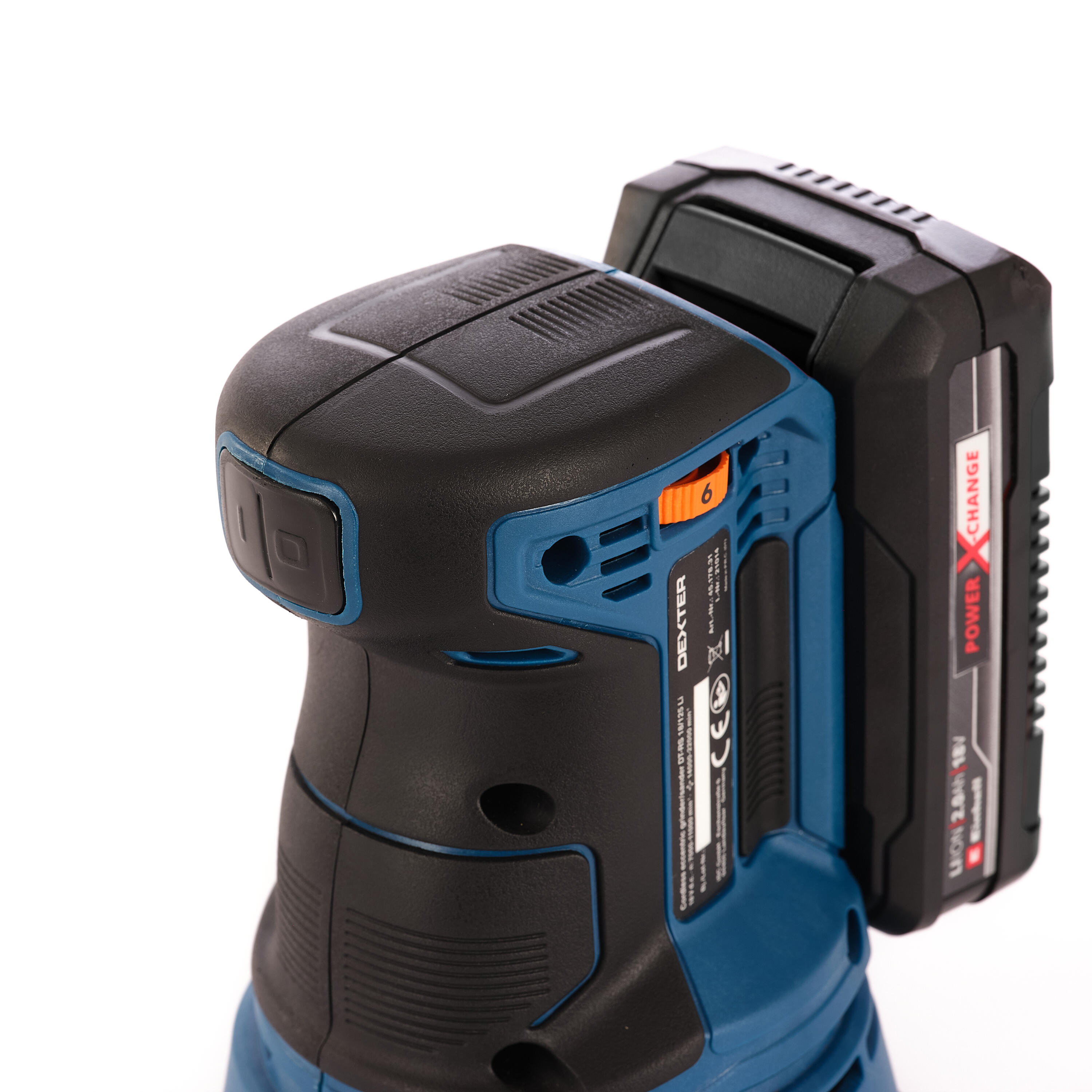 Szlifierka mimośrodowa 18V 125 mm Power X-Change + akumulator 2,0 AH, ładowarka, papier ścierny 80 Dexter - 8