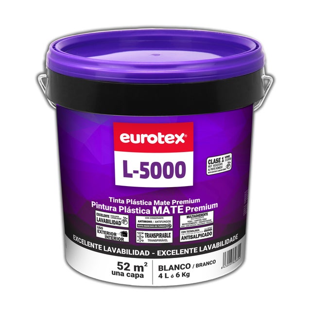 TINTA INTERIOR / EXTERIOR ACRÍLICA MATE L-5000 EUROTEX 4L BRANCO