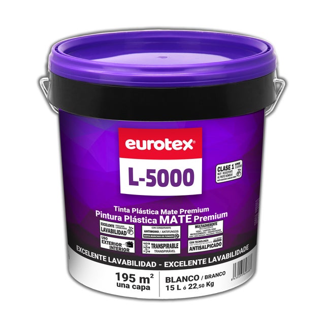 TINTA INTERIOR / EXTERIOR ACRÍLICA MATE L-5000 EUROTEX 15L BRANCO